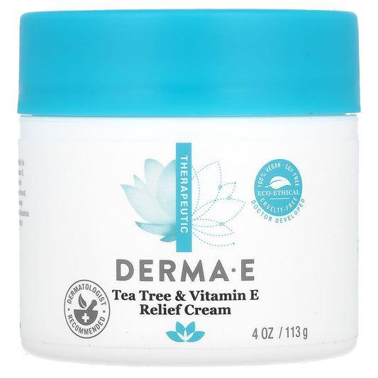 Derma E Tea Tree & Vitamin E Relief Cream, 4 oz - Soothing Skin Cream - Image 1