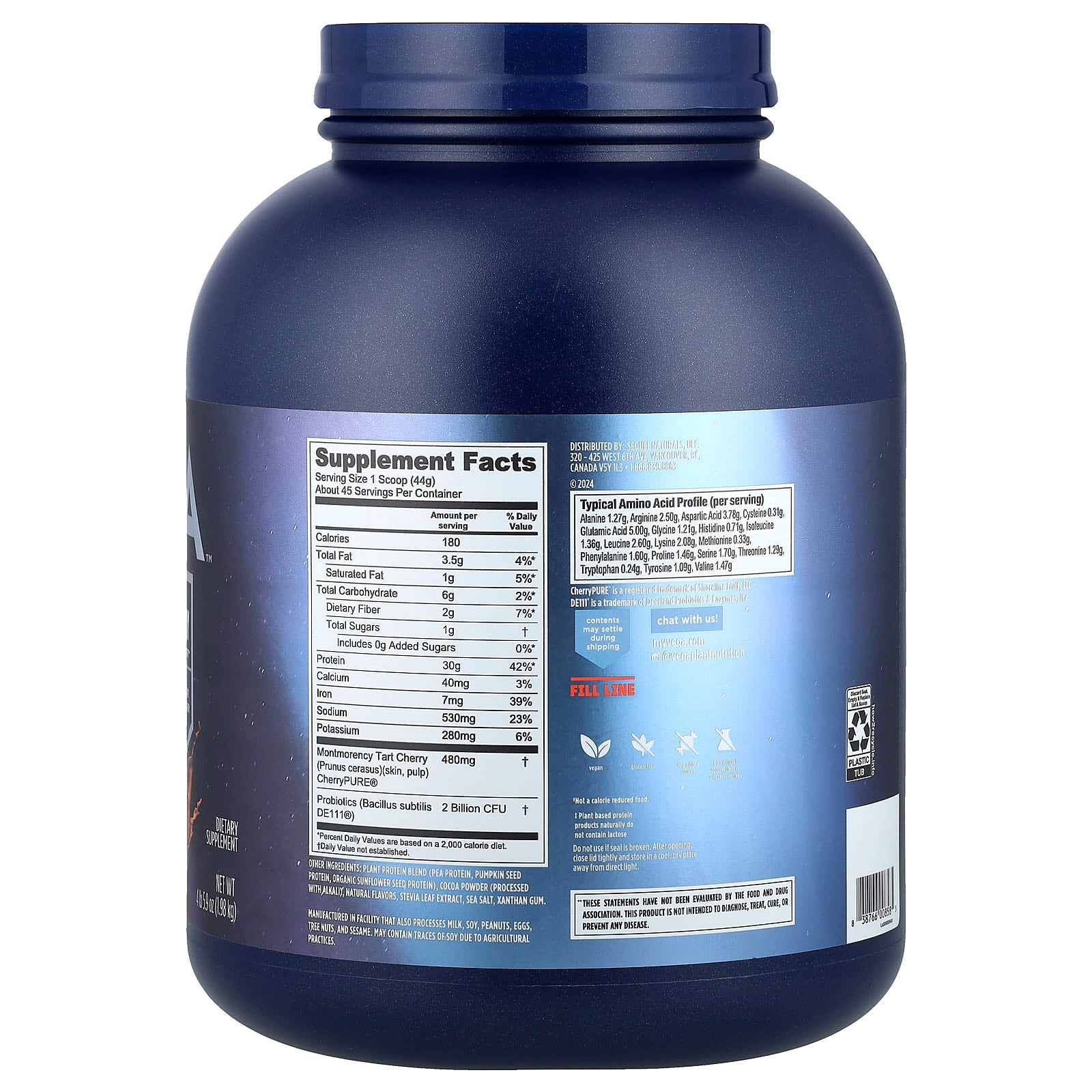 Vega, Plant-Based Protein, Performance Protein + Recovery,  Creamy Chocolate, 4 lb 5.9 oz (1.98 kg) - Image 2