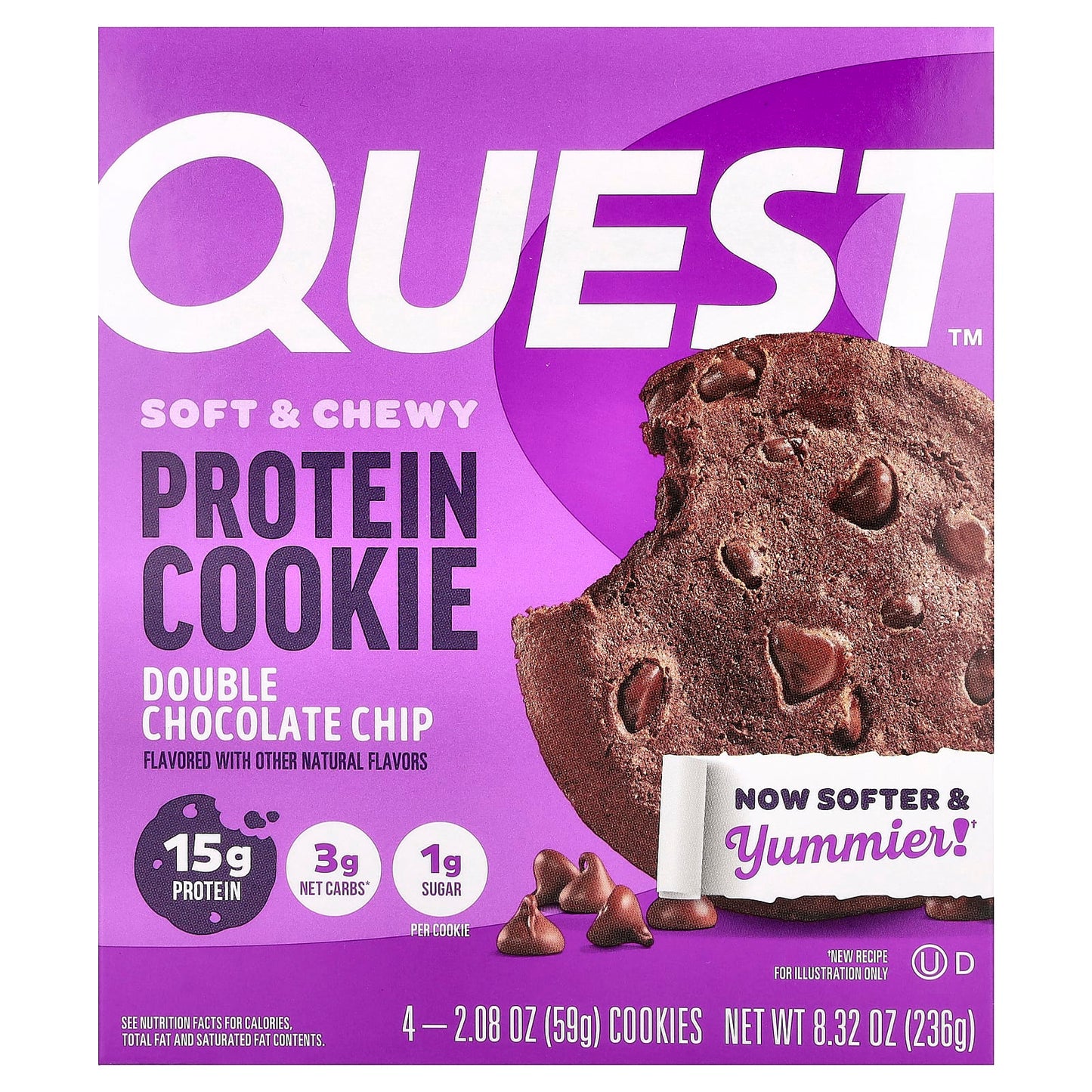 Quest Nutrition, Protein Cookie, Double Chocolate Chip, 4 Cookies, 2.08 oz (59 g) Each - Image 1
