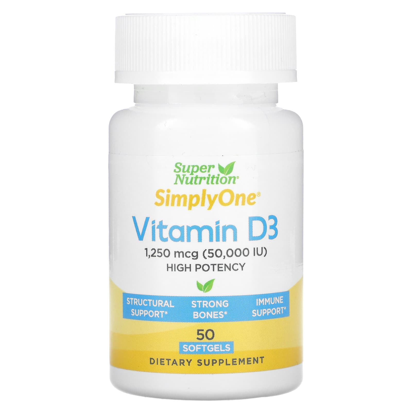 High Potency Vitamin D3, 50,000 IU, 50 Softgels for Strong Bones - Image 1