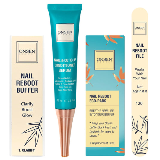 Onsen Secret, Nail Reboot Kit with Nail & Cuticle Conditioner Serum , 7 Piece Kit - Image 1