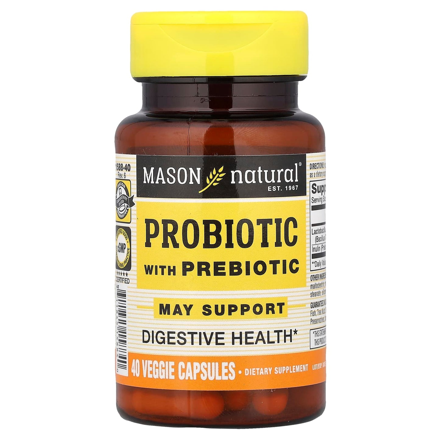 Mason Natural, Probiotic with Prebiotic, 40 Veggie Capsules - Image 1