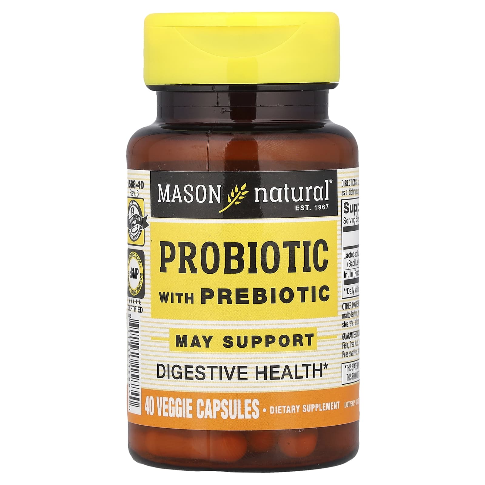 Mason Natural, Probiotic with Prebiotic, 40 Veggie Capsules - Image 1