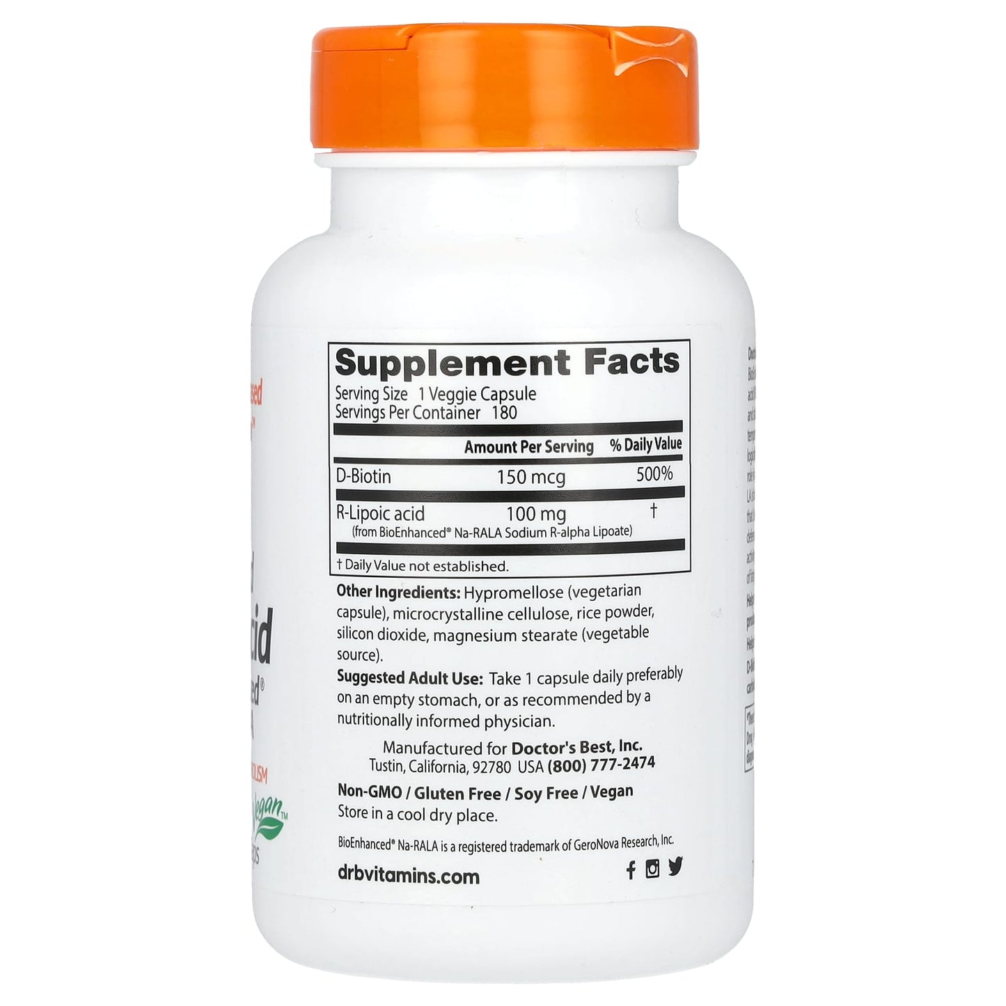 Stabilized R-Lipoic Acid with BioEnhanced Na-RALA - 180 Veggie Caps - Image 2