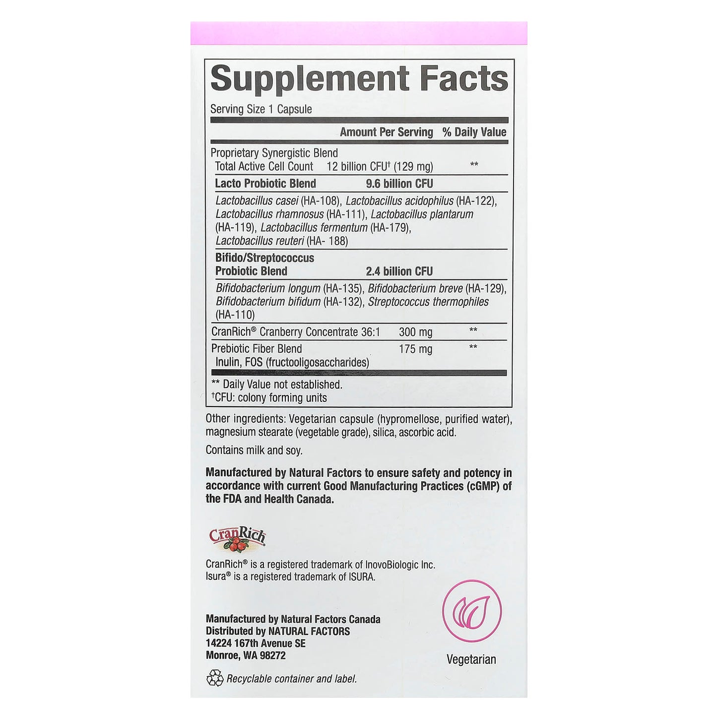 Natural Factors, Ultimate Probiotic Women's Every Day, 12 Billion, 60 Vegetarian Capsules - Image 2