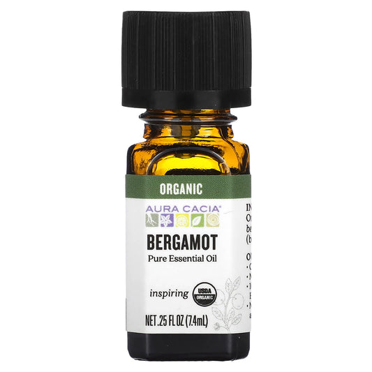 Aura Cacia Organic Bergamot Essential Oil, 0.25 fl oz (7.4 ml) - Image 1