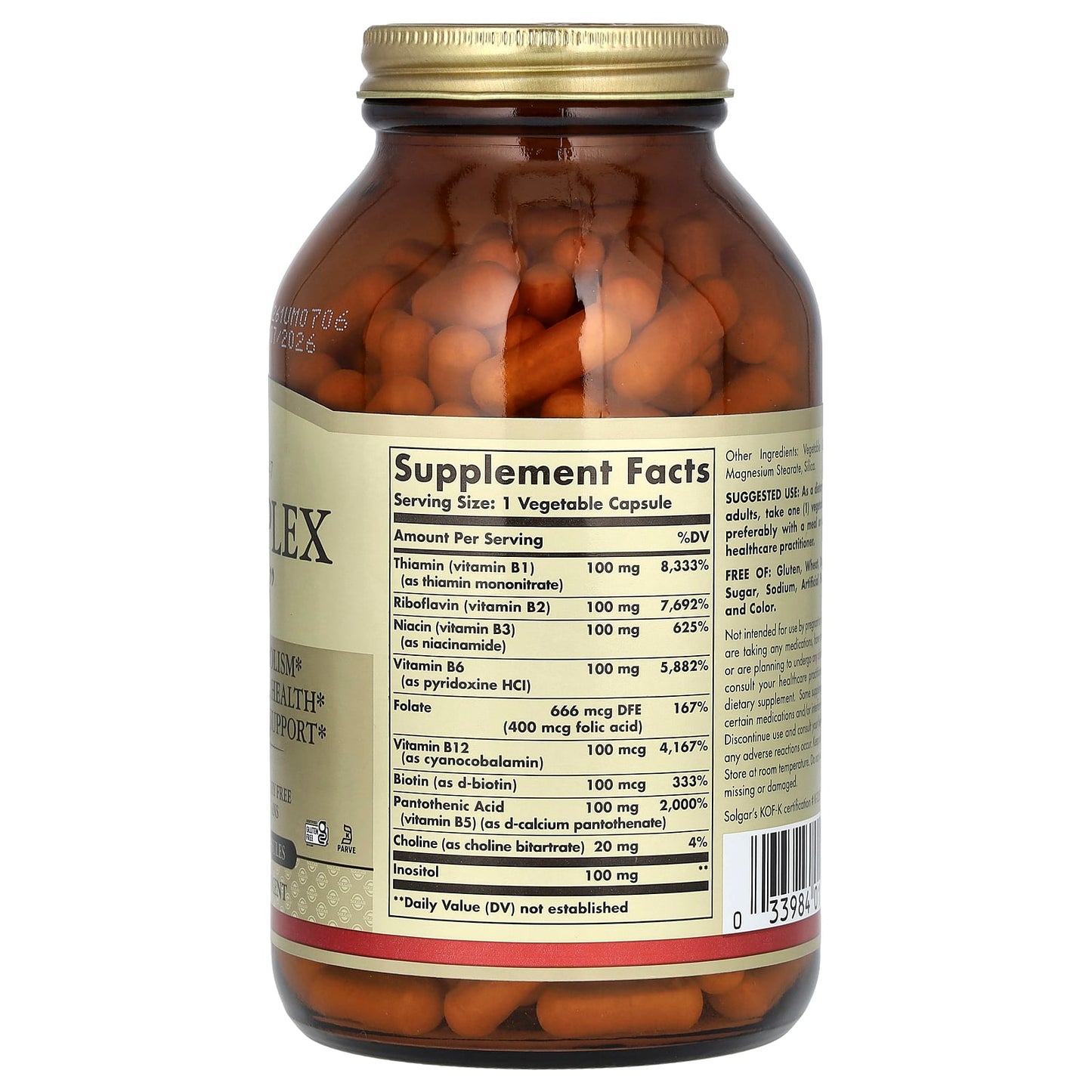 Solgar, B-Complex "100", 250 Vegetable Capsules - Image 2