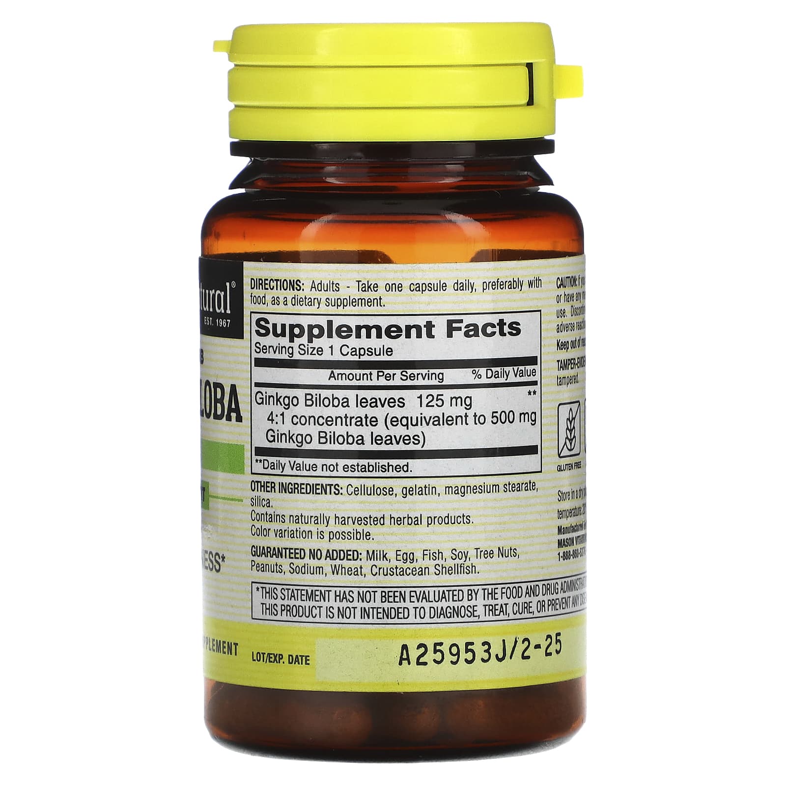 Mason Natural, Whole Herb Ginkgo Biloba, 60 Capsules (125 mg per Capsule) - Image 2