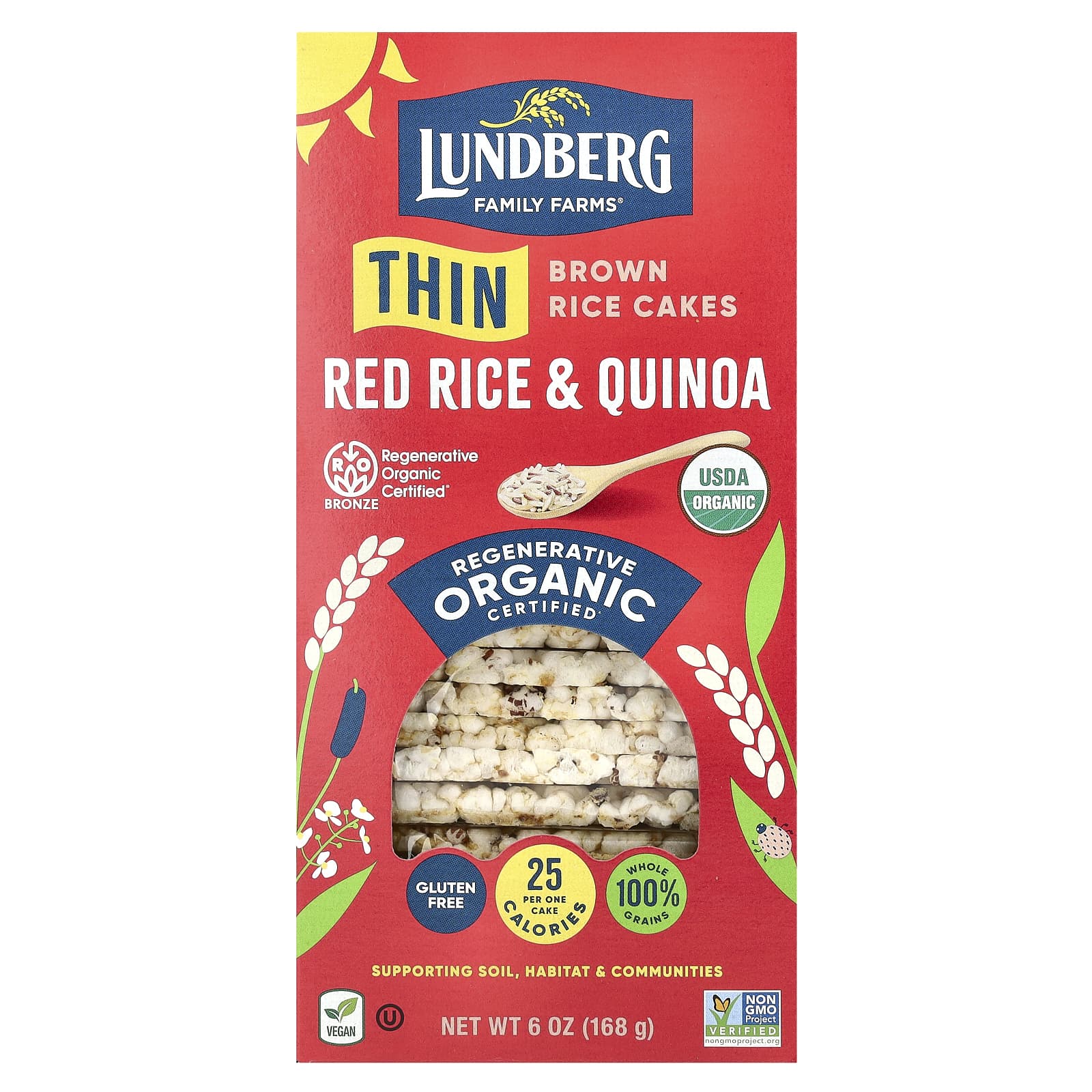 Lundberg, Organic Thin Brown Rice Cakes, Red Rice & Quinoa, 6 oz (168 g) - Image 1