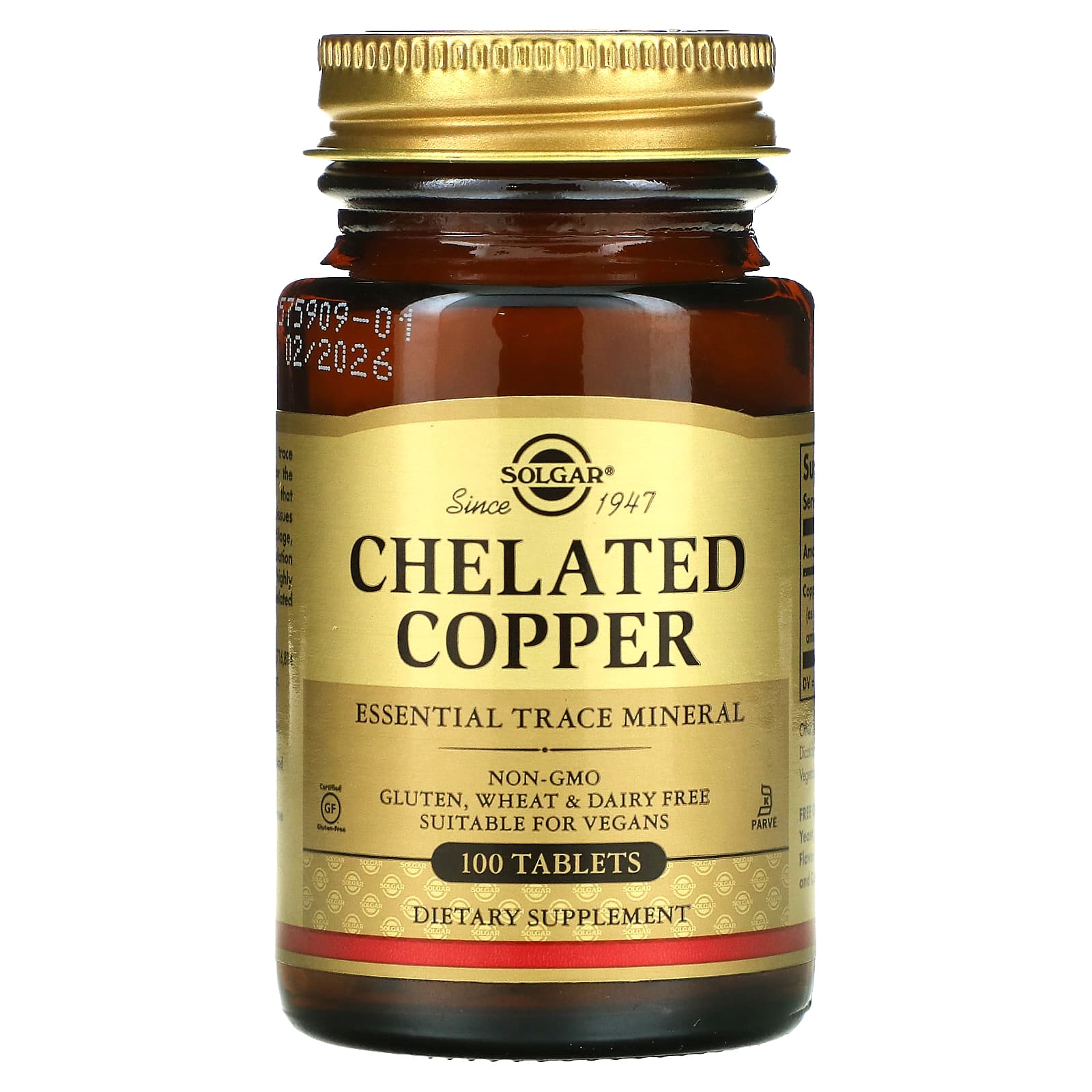 Solgar, Chelated Copper, 100 Tablets (2.5 mg per Tablet) - Image 1