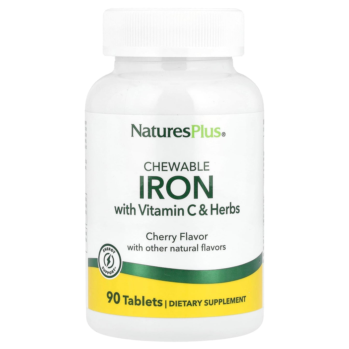 NaturesPlus, Chewable Iron with Vitamin C and Herbs, Cherry, 90 Tablets
