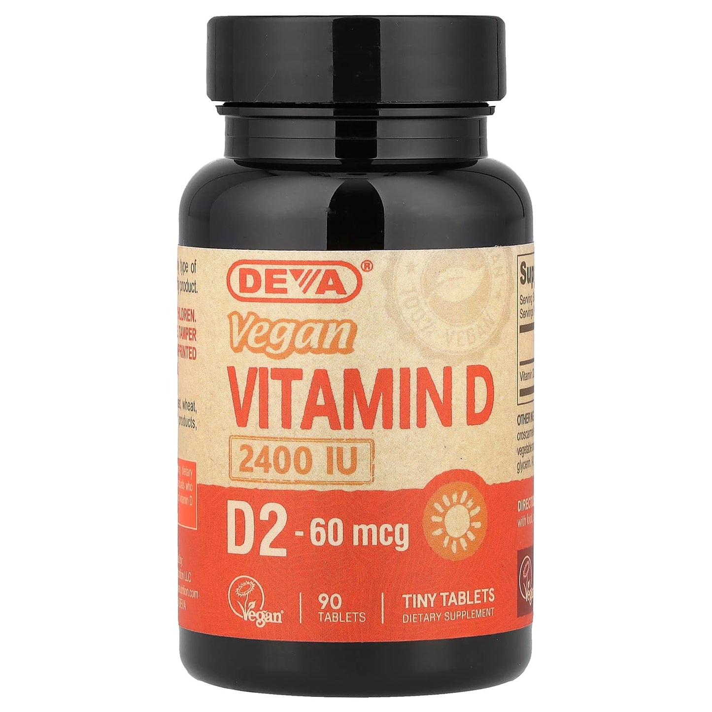 Deva Vegan Vitamin D2 Supplement, 60 mcg, 90 Tablets - Image 1