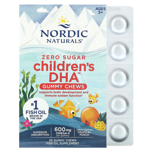Nordic Naturals, Children's DHA Gummy Chews, Ages 3+, Tropical Punch, 600 mg, 30 Gummies - Image 1