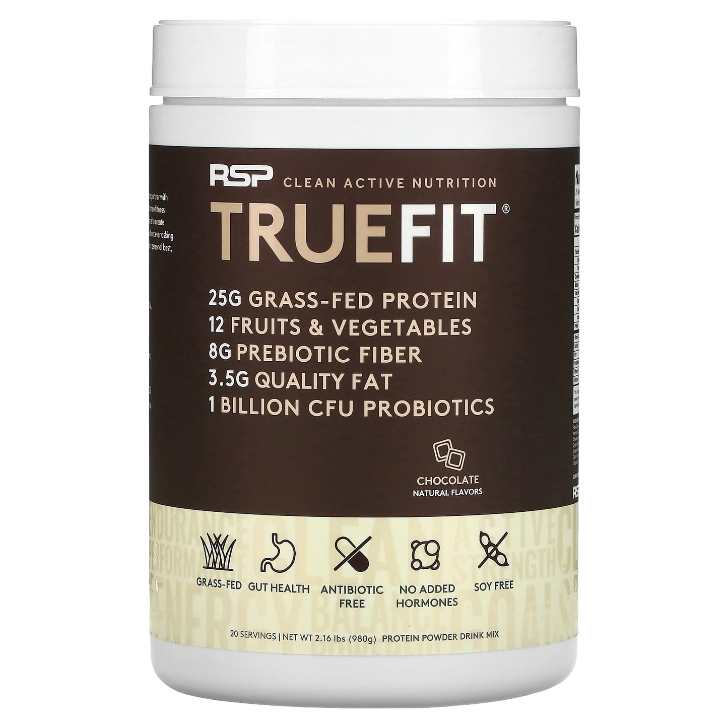 RSP Nutrition, TrueFit, Grass-Fed Protein Shake with Fruits & Vegetbles, Chocolate, 2.16 lbs (980 g) - Image 1