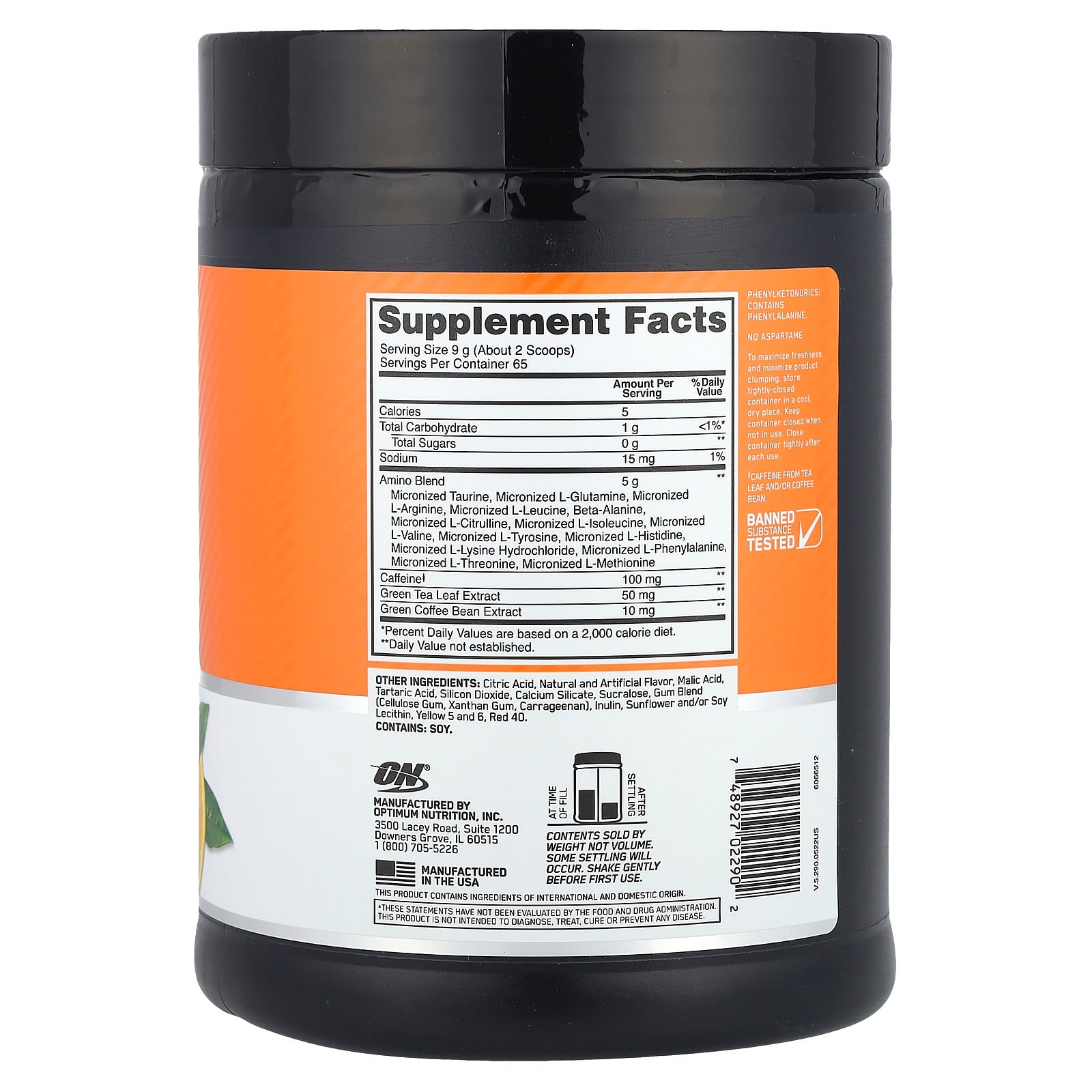 Optimum Nutrition, Essential Amin.O. Energy®, Orange, 1.29 lb (585 g) - Image 2