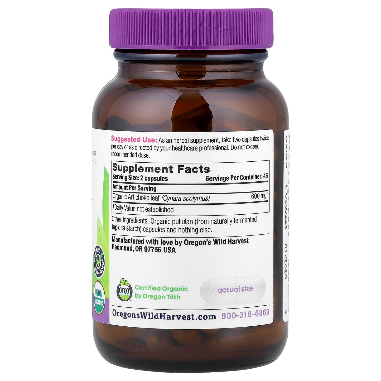 Oregon's Wild Harvest, Organic Artichoke, 90 Organic Vegan Capsules (300 mg per Capsule) - Image 2