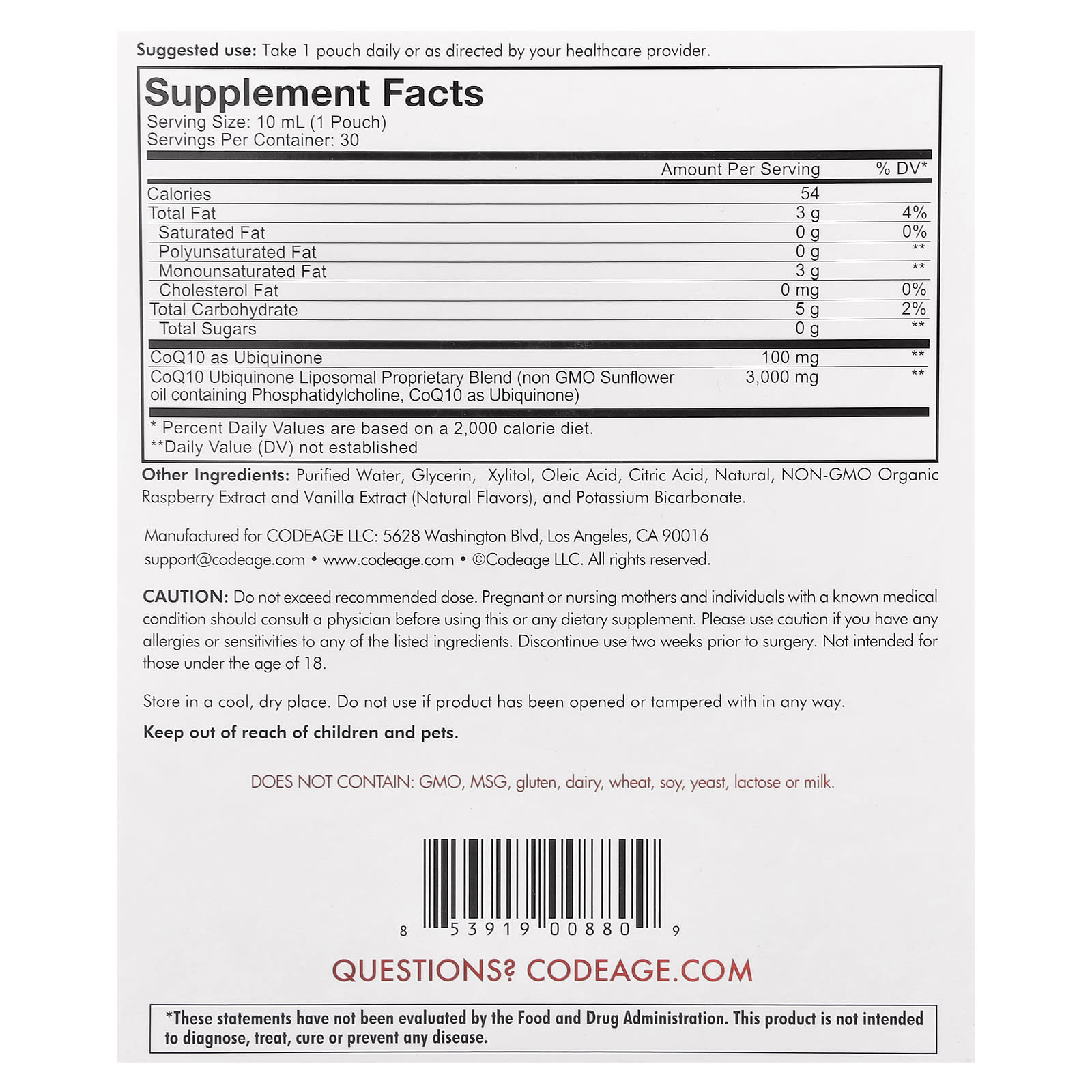 Codeage CoQ10 Liquid Supplement for Heart Health - 30 Sachets - Image 2