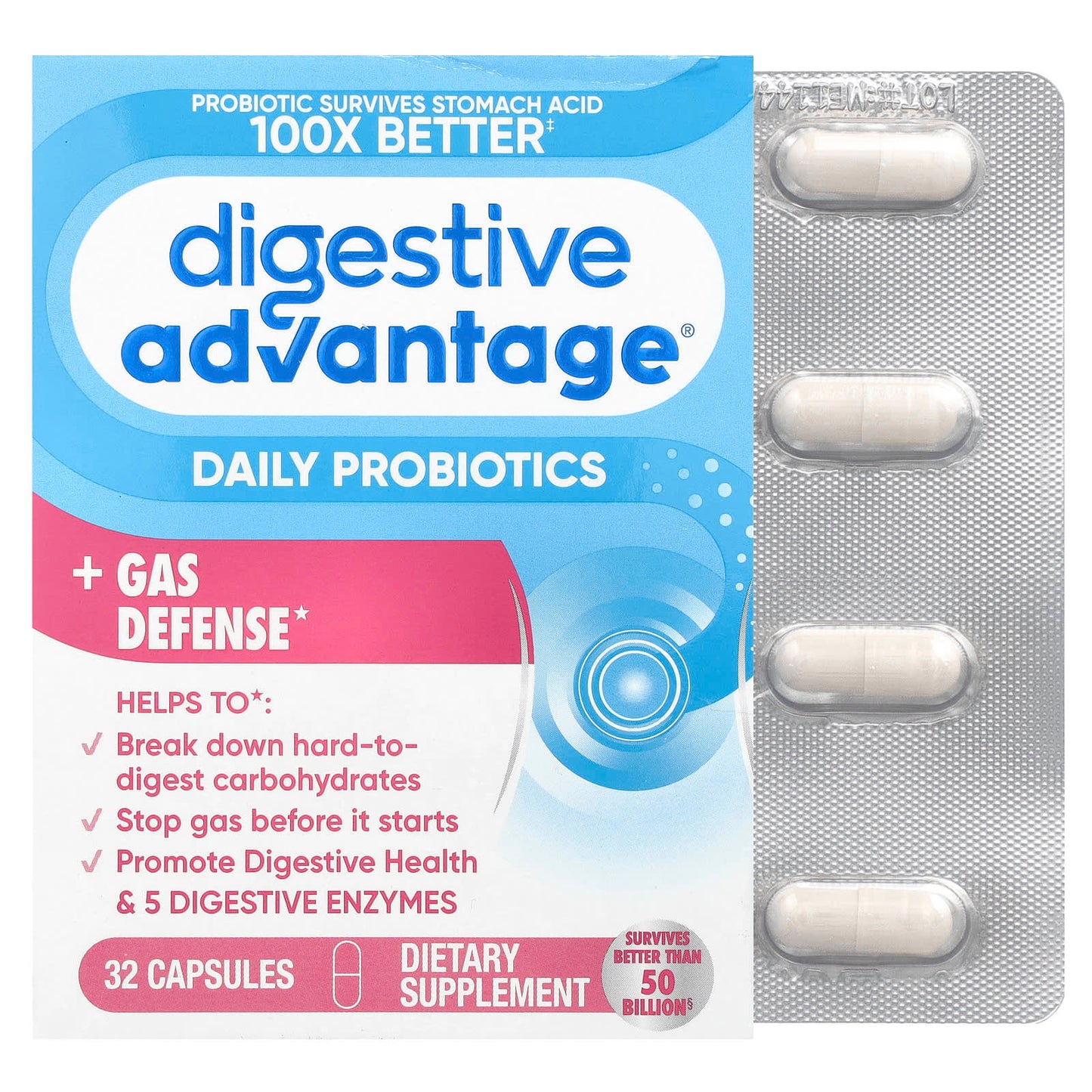 Schiff, Digestive Advantage®, Daily Probiotics + Gas Defense, 32 Capsules - Image 1
