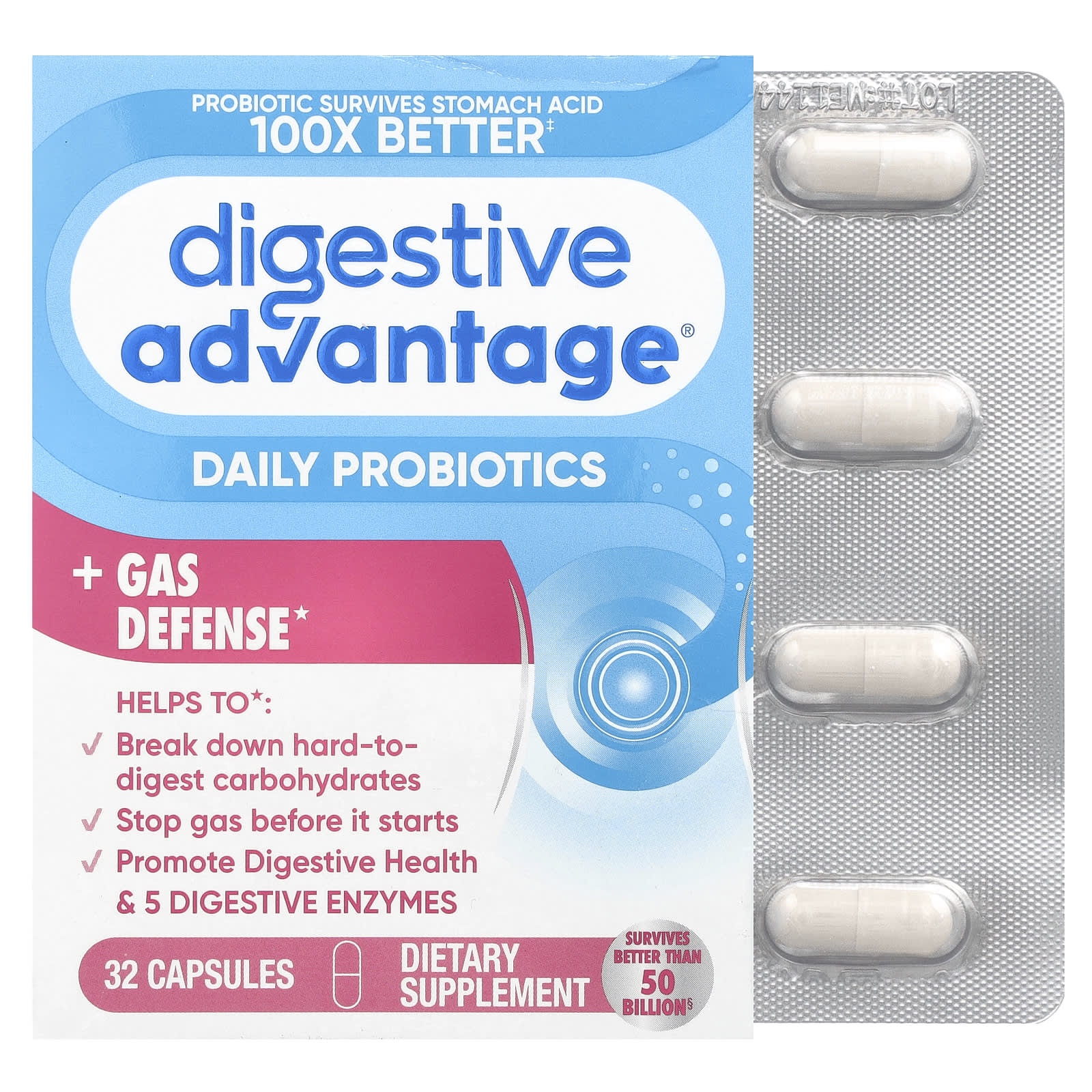 Schiff, Digestive Advantage®, Daily Probiotics + Gas Defense, 32 Capsules - Image 1