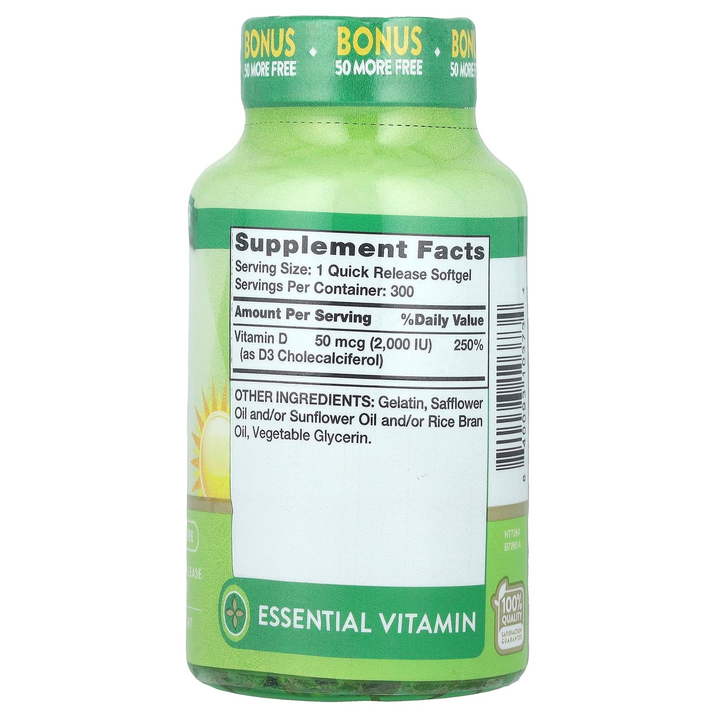 Nature's Truth, Vitamin D3, High Potency, 50 mcg (2,000 IU), 300 Quick Release Softgels - Image 2