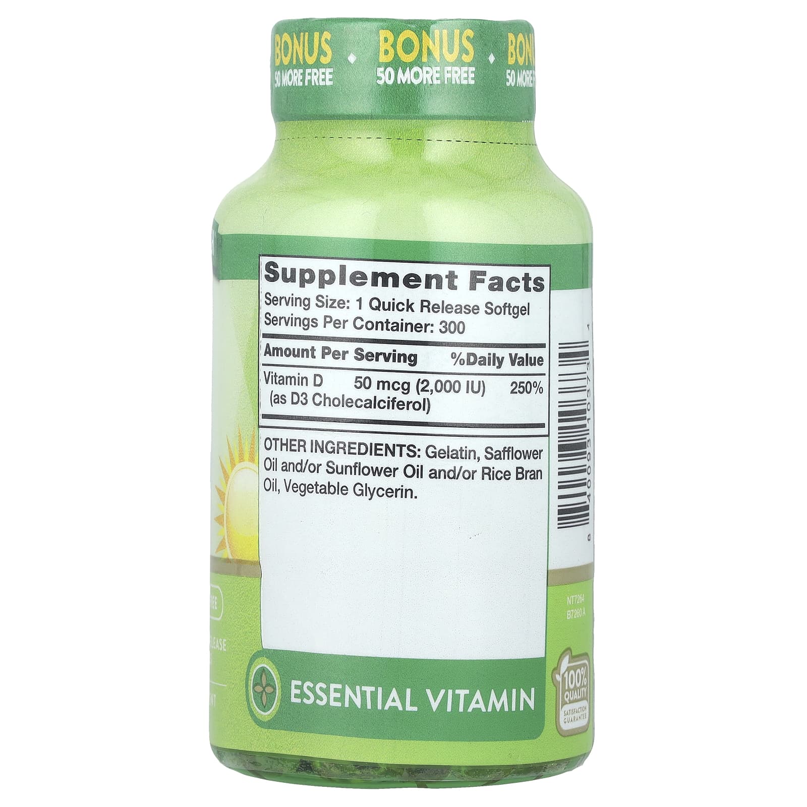 Nature's Truth, Vitamin D3, High Potency, 50 mcg (2,000 IU), 300 Quick Release Softgels - Image 2