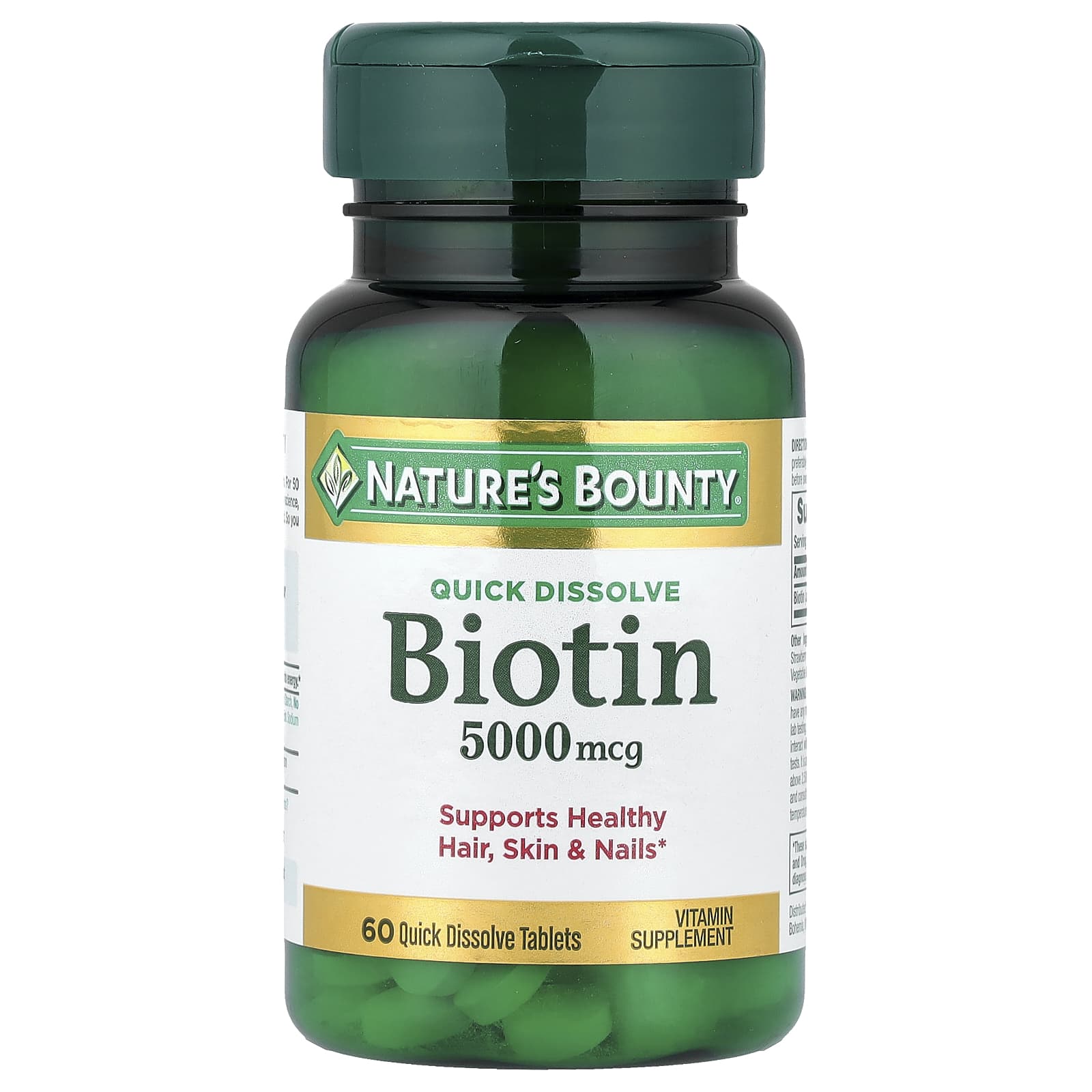 Nature's Bounty, Biotin, Strawberry, 5,000 mcg, 60 Quick Dissolve Tablets - Image 1