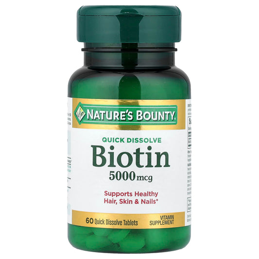 Nature's Bounty, Biotin, Strawberry, 5,000 mcg, 60 Quick Dissolve Tablets - Image 1