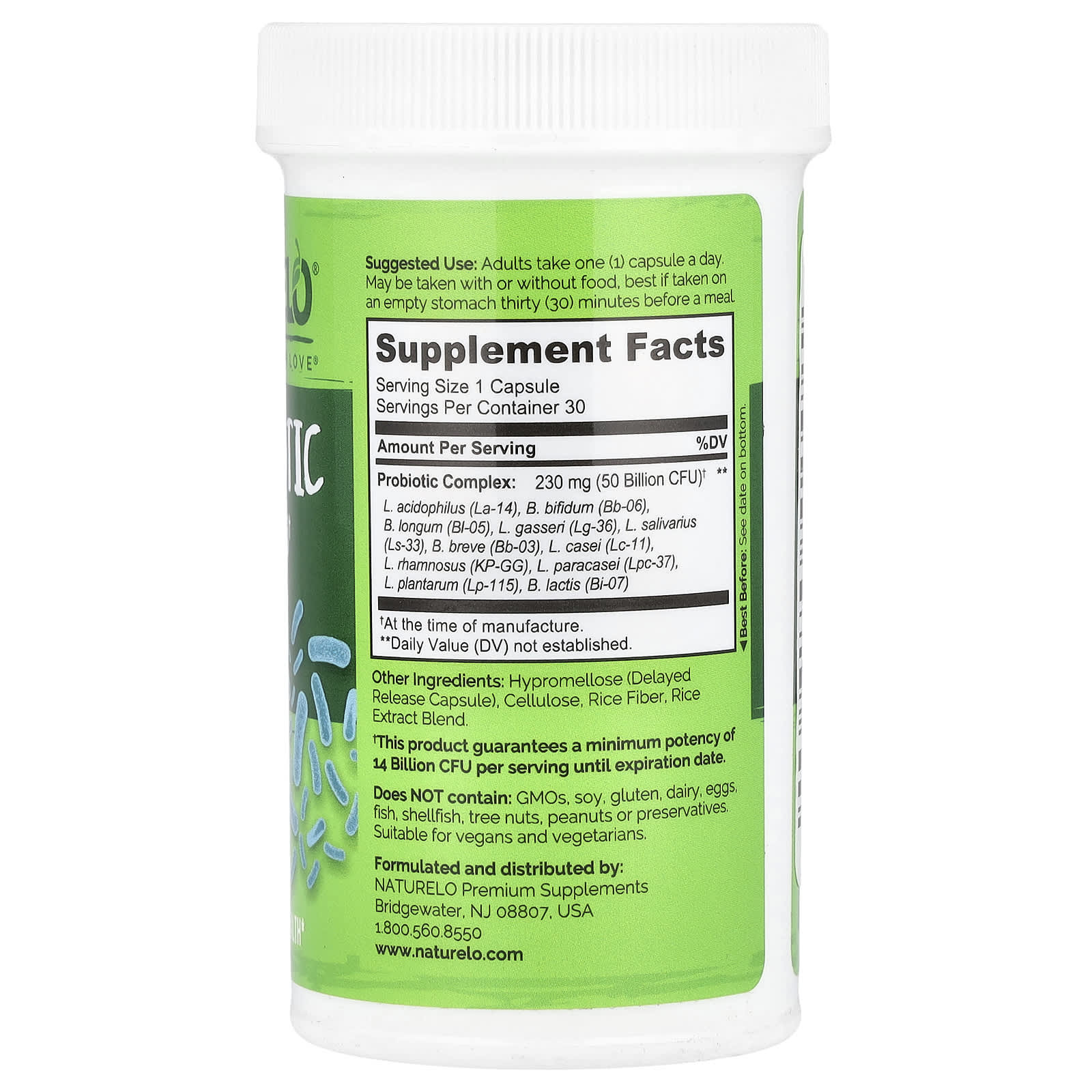 NATURELO, Probiotic, 50 Billion CFU, 30 Delayed Release Capsules
