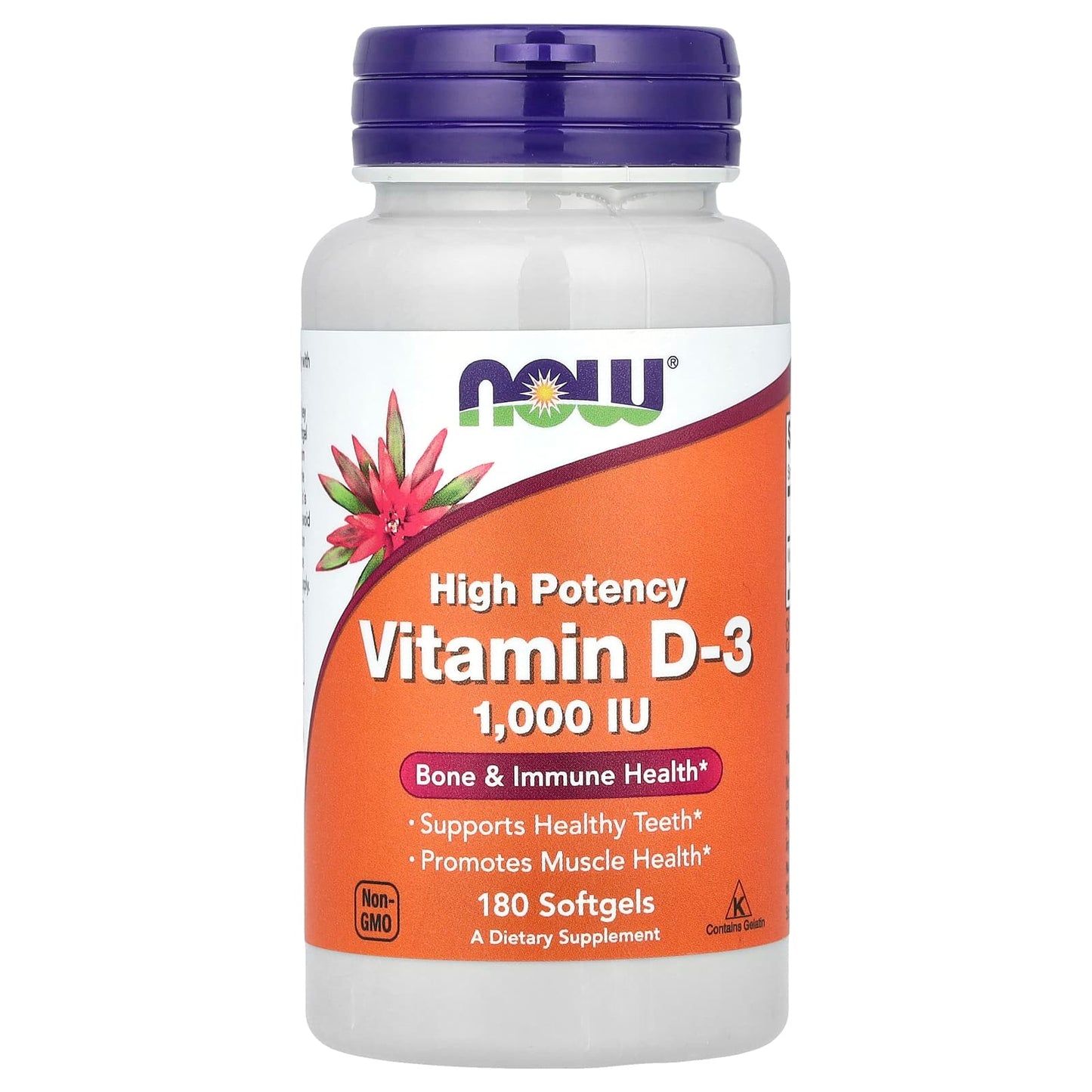 NOW Foods, Vitamin D-3, High Potency, 1,000 IU, 180 Softgels - Image 1