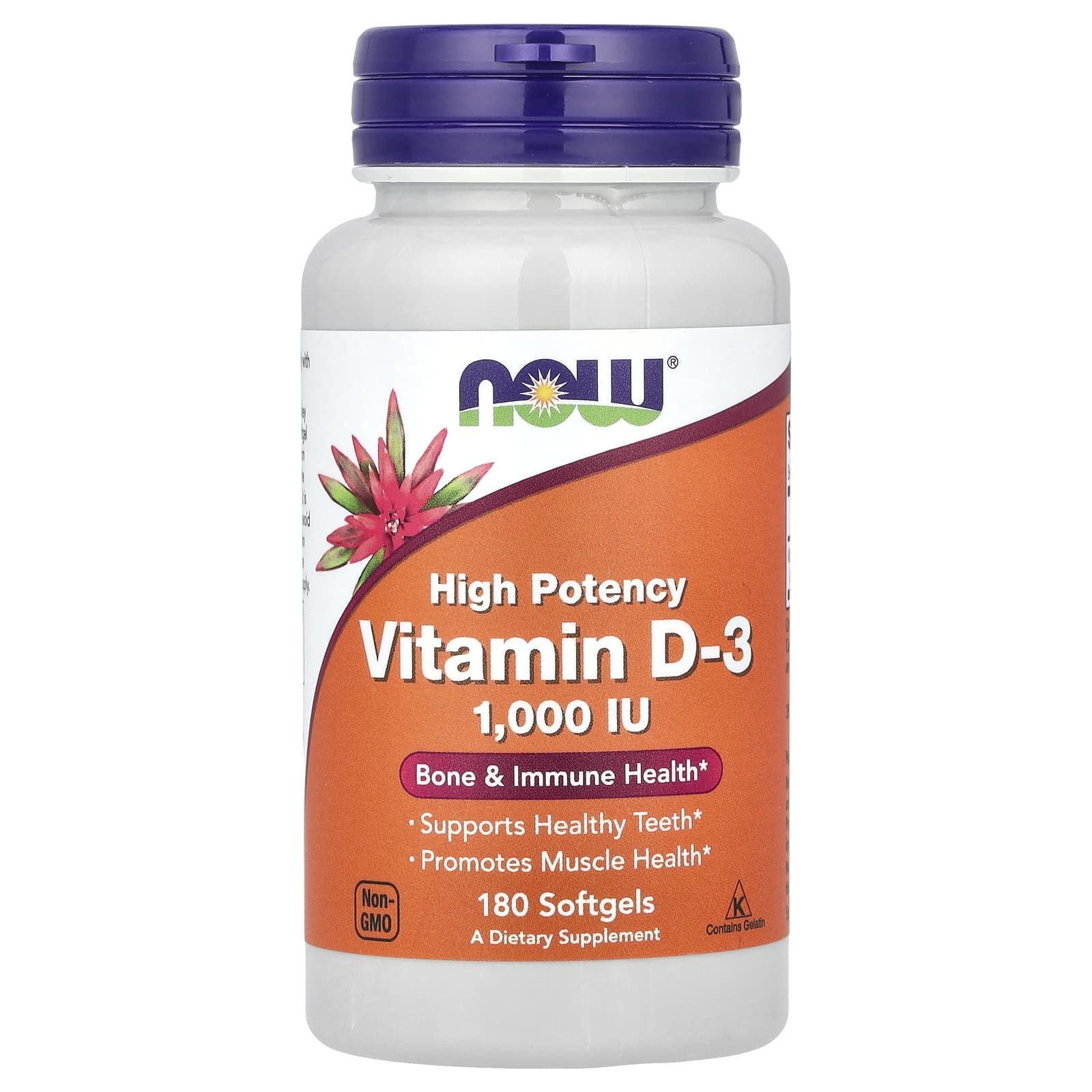 NOW Foods, Vitamin D-3, High Potency, 1,000 IU, 180 Softgels - Image 1