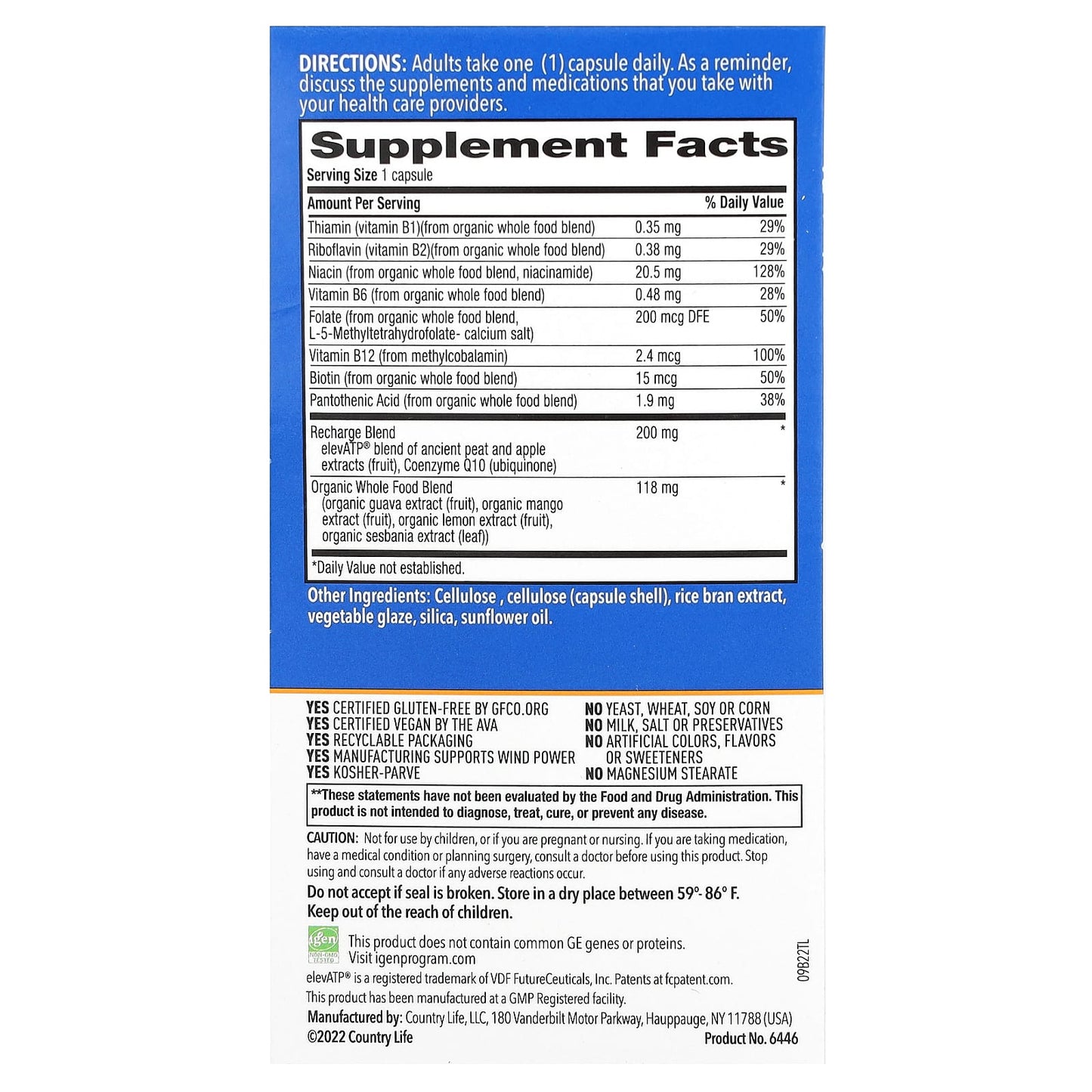 Country Life, Cellular Recharge, 30 Vegan Capsules