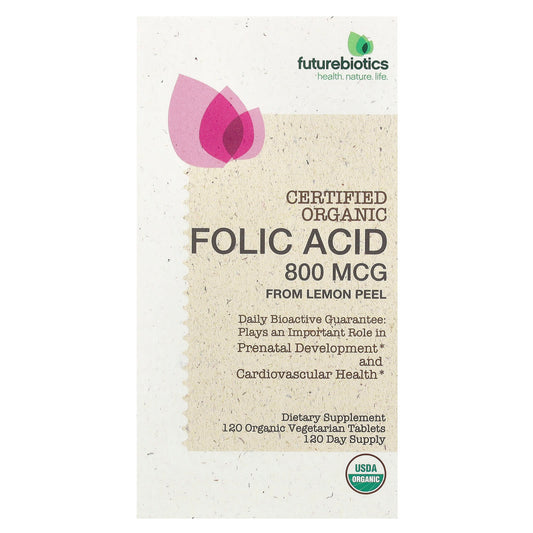 FutureBiotics Certified Organic Folic Acid, 800 mcg, 120 Tablets - Image 1