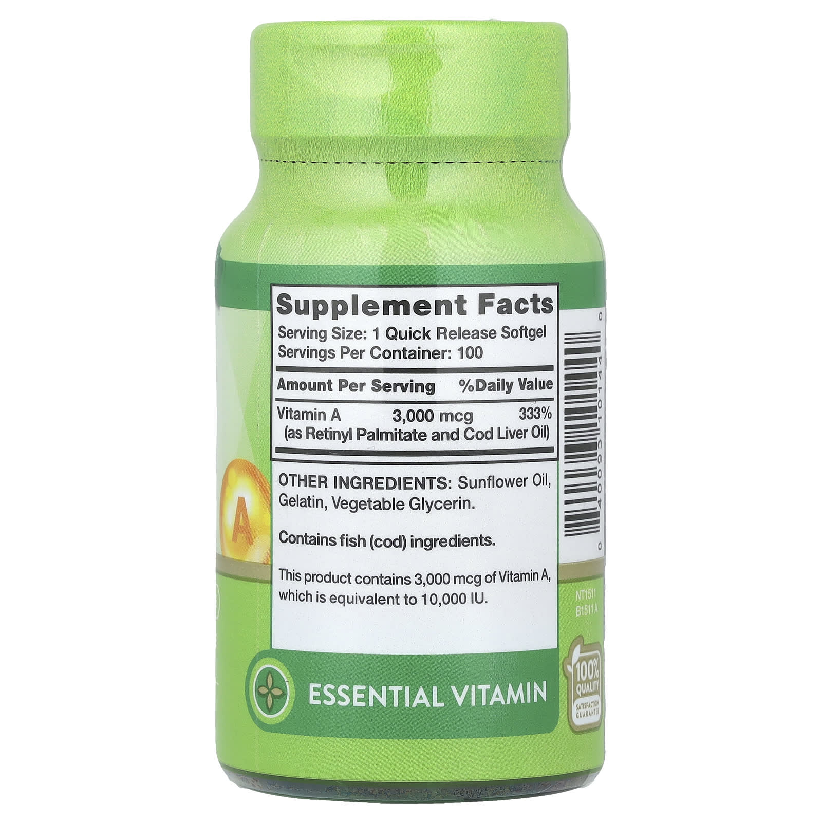 Nature's Truth, Vitamin A, High Potency, 3,000 mcg (10,000 IU), 100 Quick Release Softgels - Image 2
