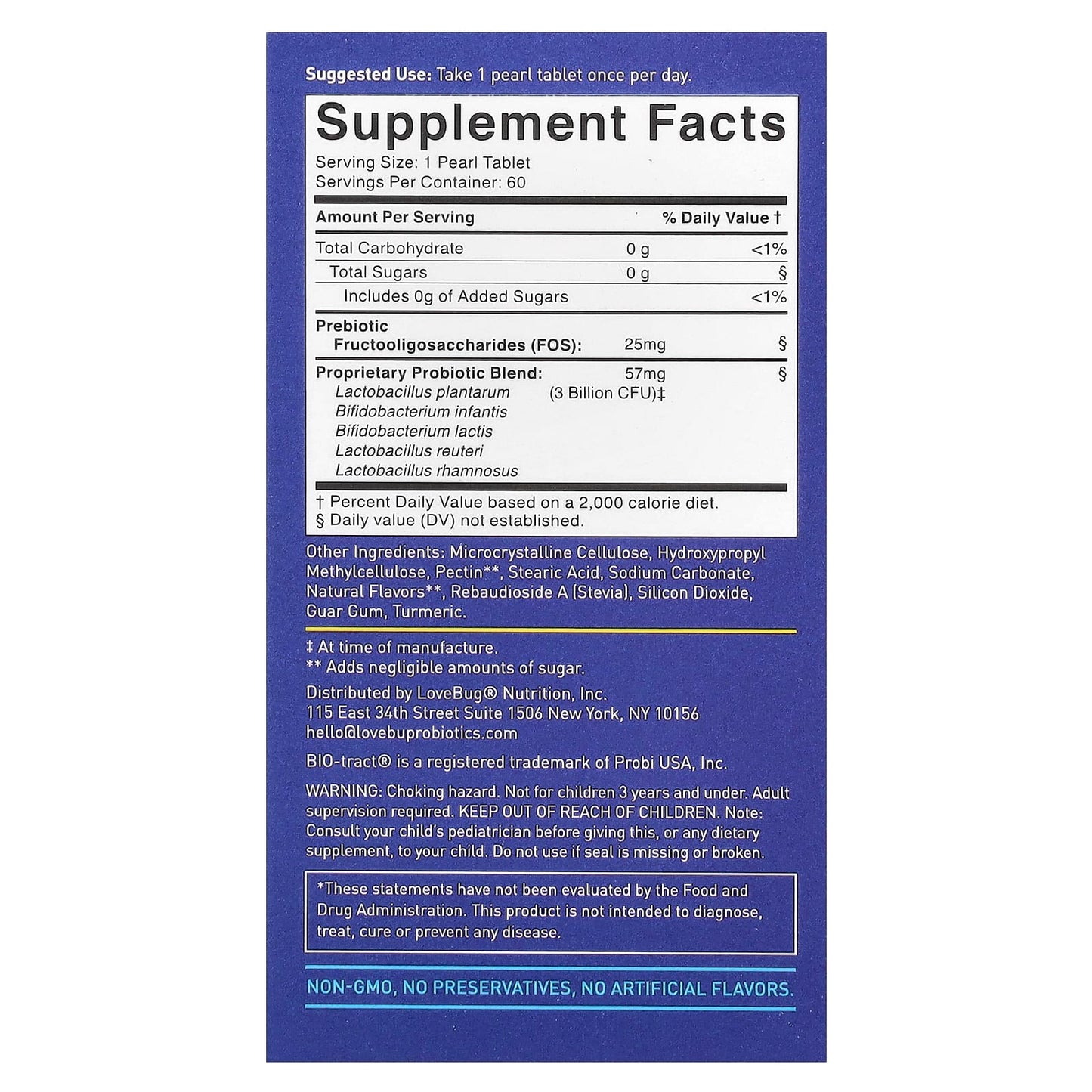 LoveBug Probiotics, Kids Probiotics Pearls, 4+ Years, 3 Billion CFU, 60 Easy To Swallow Pearls