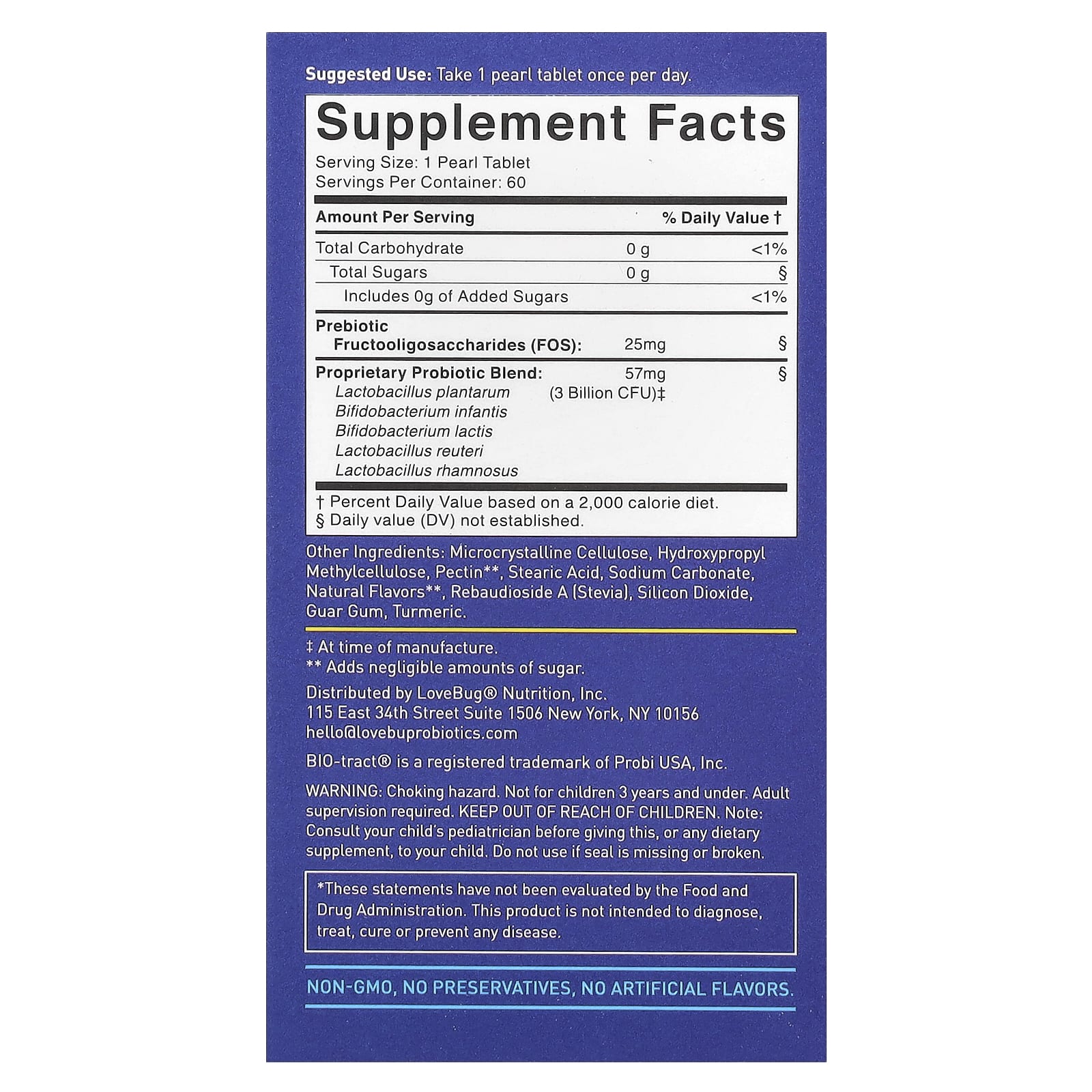 LoveBug Probiotics, Kids Probiotics Pearls, 4+ Years, 3 Billion CFU, 60 Easy To Swallow Pearls