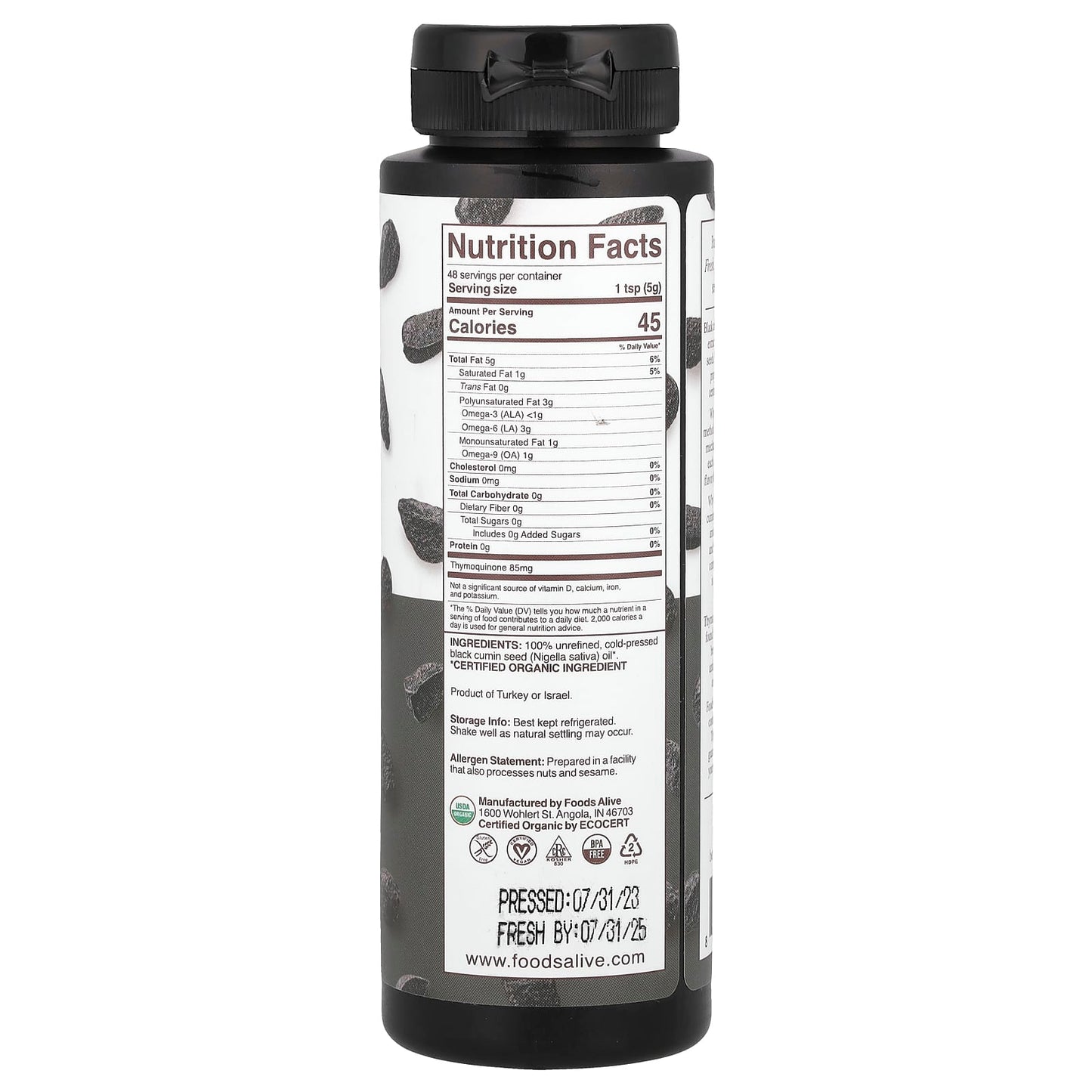 Organic Black Cumin Seed Oil by Foods Alive - Cold-Pressed & Vegan - Image 2