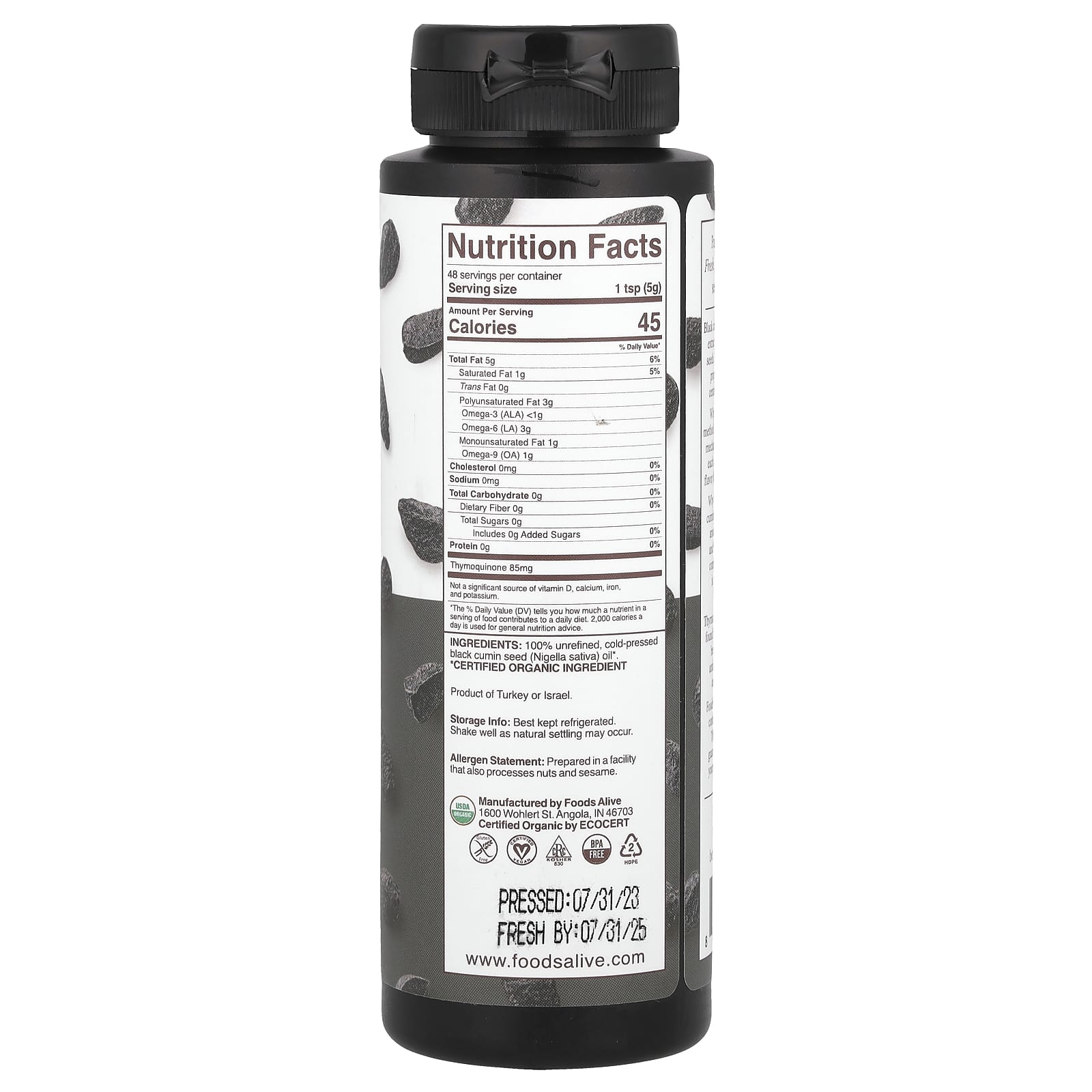 Organic Black Cumin Seed Oil by Foods Alive - Cold-Pressed & Vegan - Image 2
