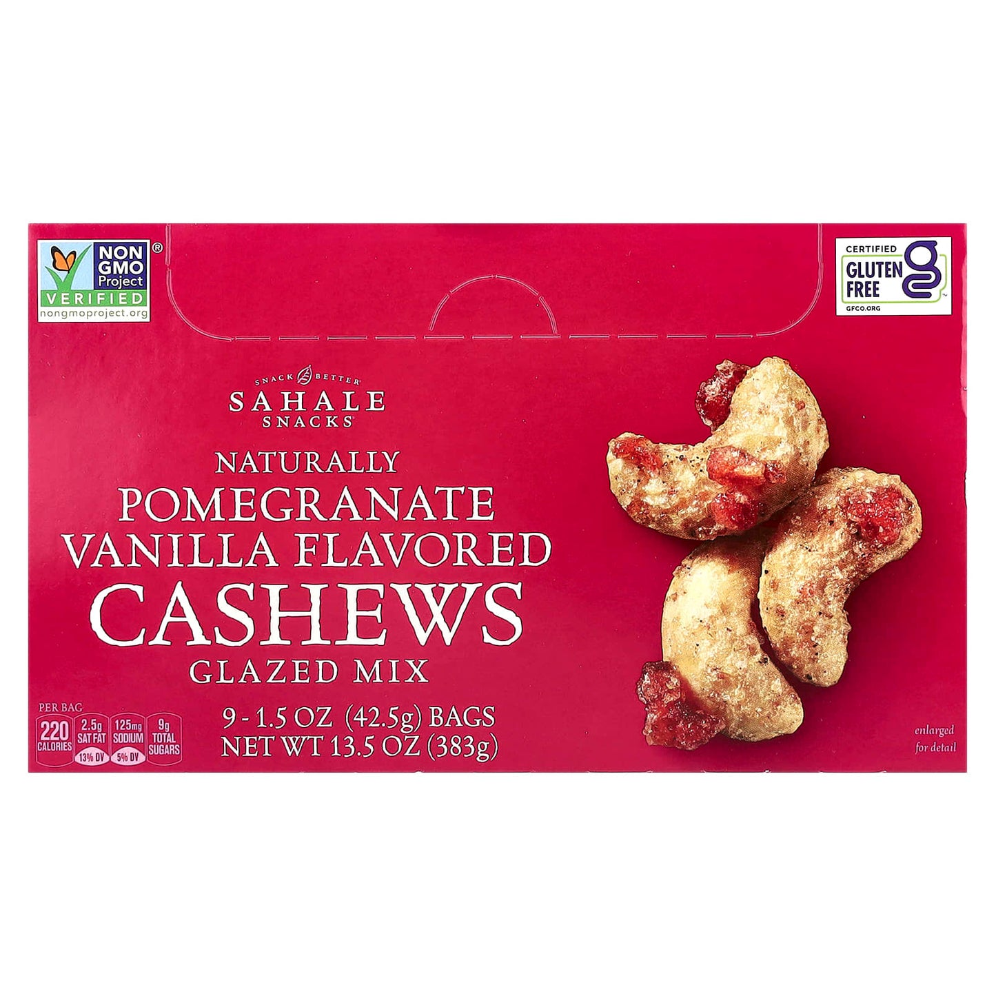 Sahale Snacks, Glazed Mix, Naturally Pomegranate Vanilla Flavored Cashews, 9 Packs, 1.5 oz (42.5 g) Each - Image 1