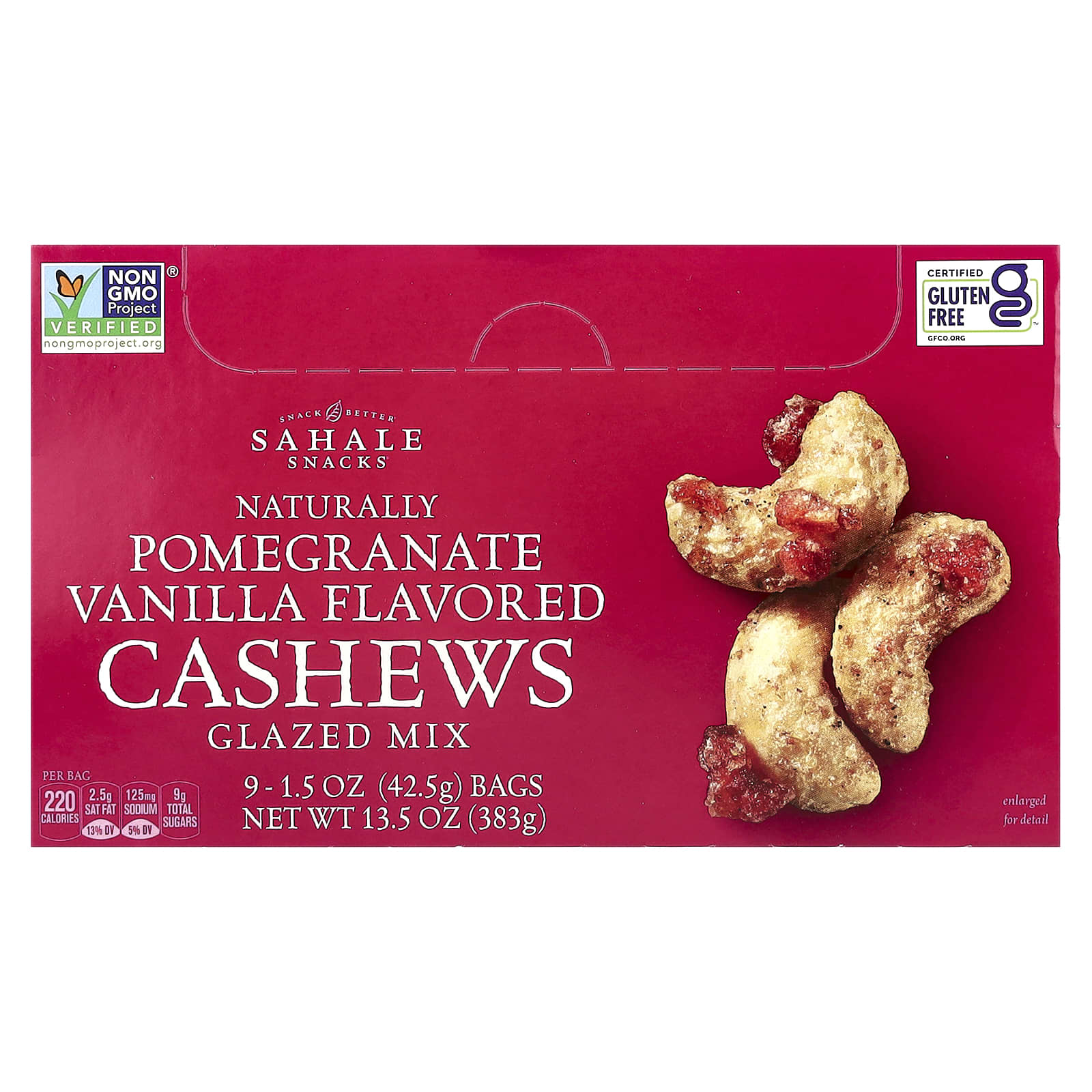 Sahale Snacks, Glazed Mix, Naturally Pomegranate Vanilla Flavored Cashews, 9 Packs, 1.5 oz (42.5 g) Each - Image 1
