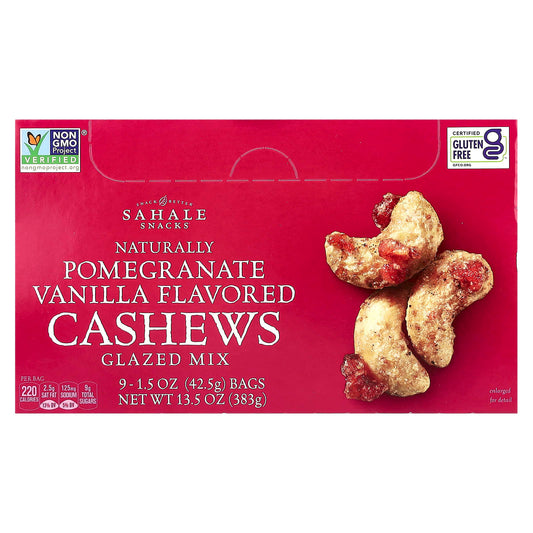 Sahale Snacks, Glazed Mix, Naturally Pomegranate Vanilla Flavored Cashews, 9 Packs, 1.5 oz (42.5 g) Each - Image 1