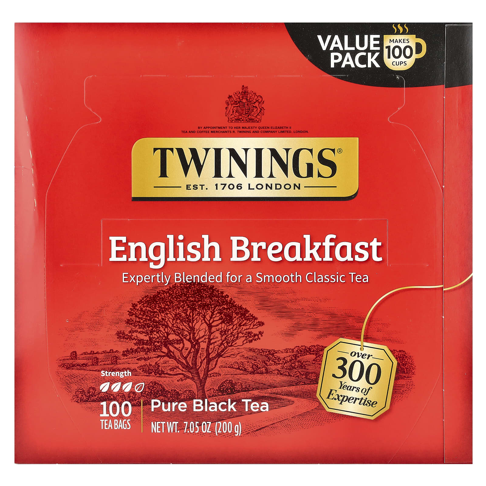 Twinings, Pure Black Tea, English Breakfast, 100 Tea Bags, 7.05 oz (200 g) - Image 1