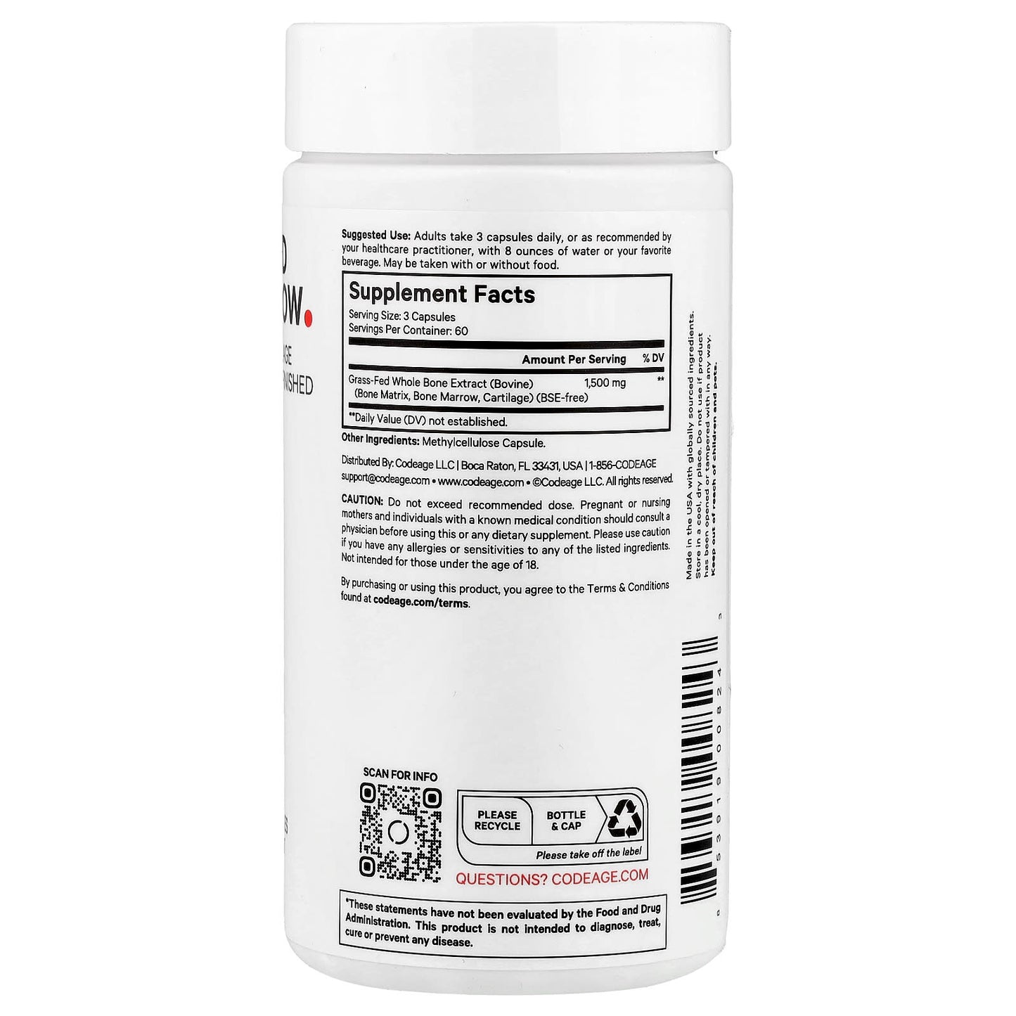 Codeage Grass-Fed Bone Marrow Supplement - 180 Capsules for Joint Health - Image 2