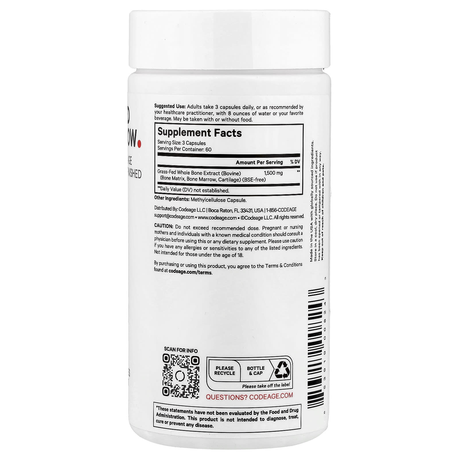 Codeage Grass-Fed Bone Marrow Supplement - 180 Capsules for Joint Health - Image 2