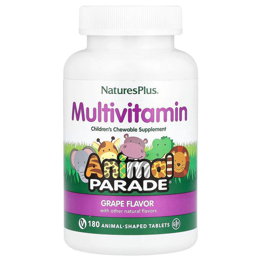 NaturesPlus, Animal Parade®, Children's Chewable Multivitamin, Grape, 180 Animal-Shaped Tablets - Image 1