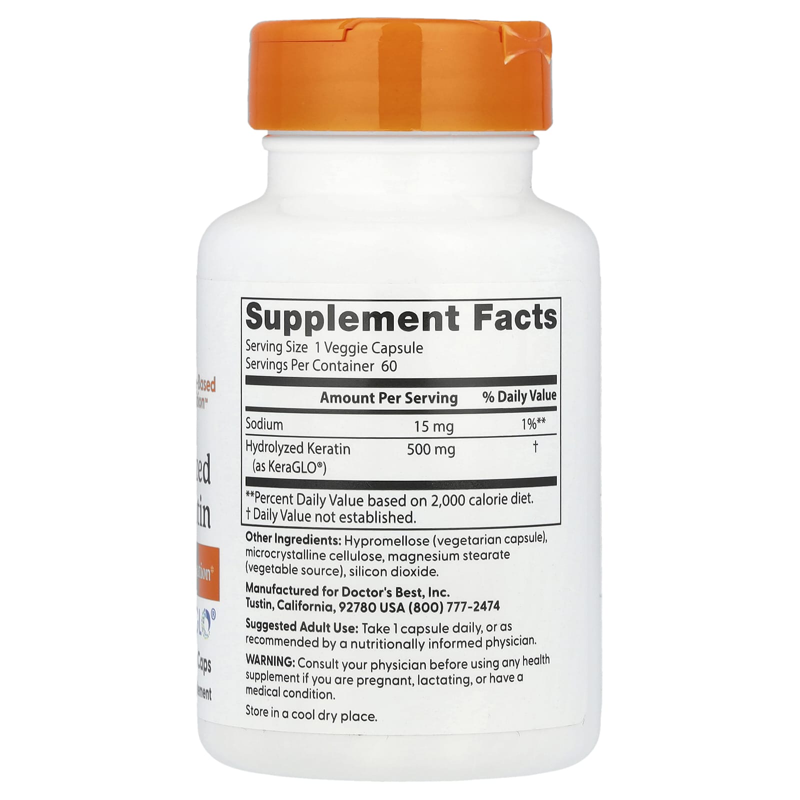 Hydrolyzed Keratin Supplement for Hair Strength & Hydration | 60 Veggie Caps - Image 2