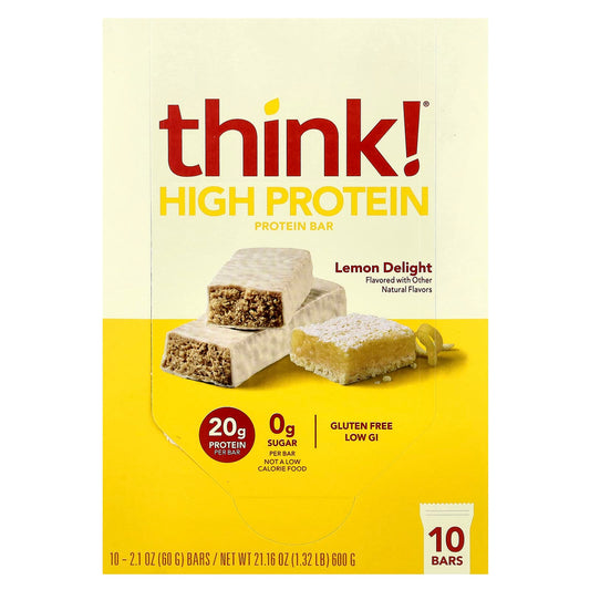 Think !, High Protein Bars, Lemon Delight, 10 Bars, 2.1 oz (60 g) Each - Image 1