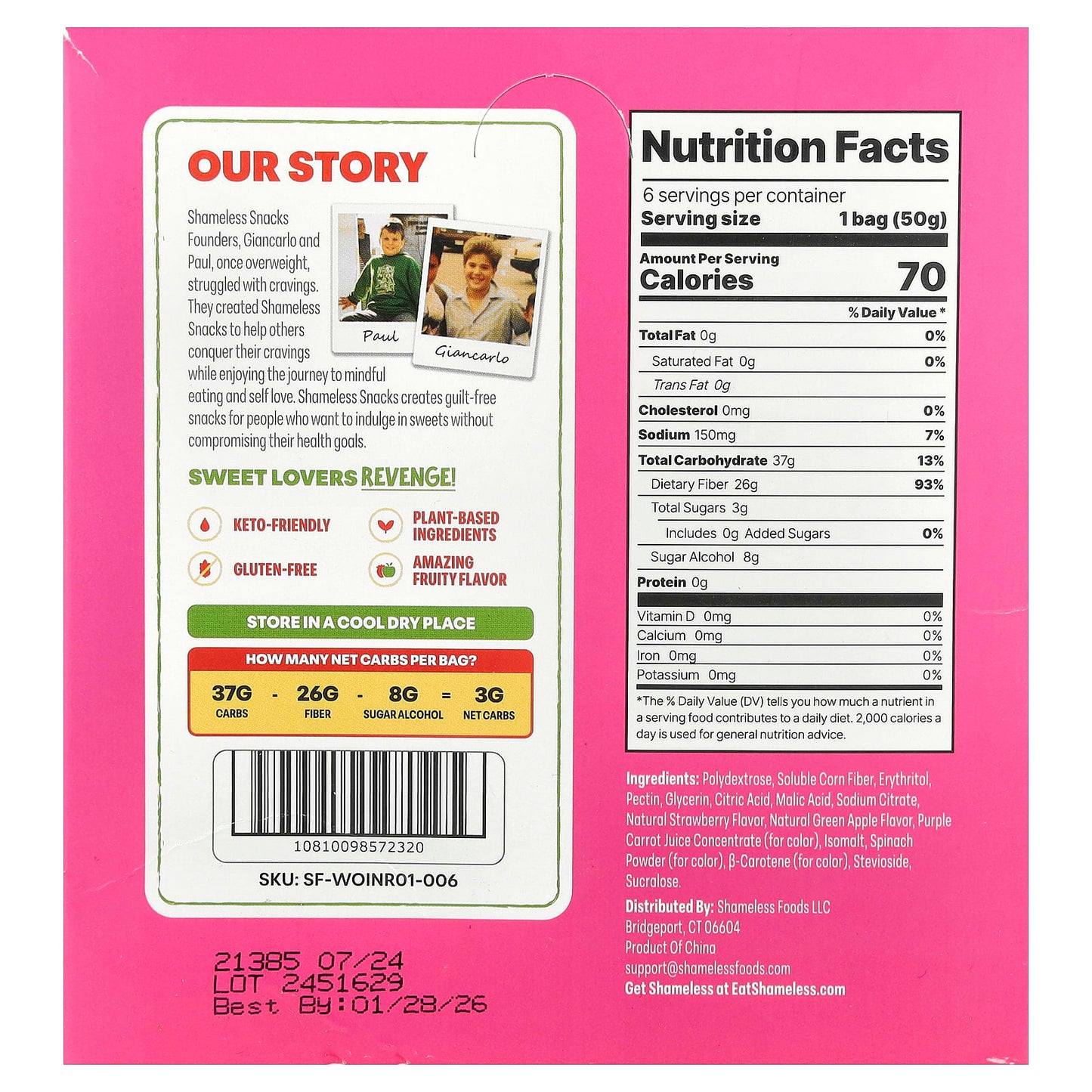 Shameless Snacks, Super Wild Worms® Gummy Candy, Green Apple and Strawberry, 6 Bags, 1.8 oz (50 g) Each - Image 2