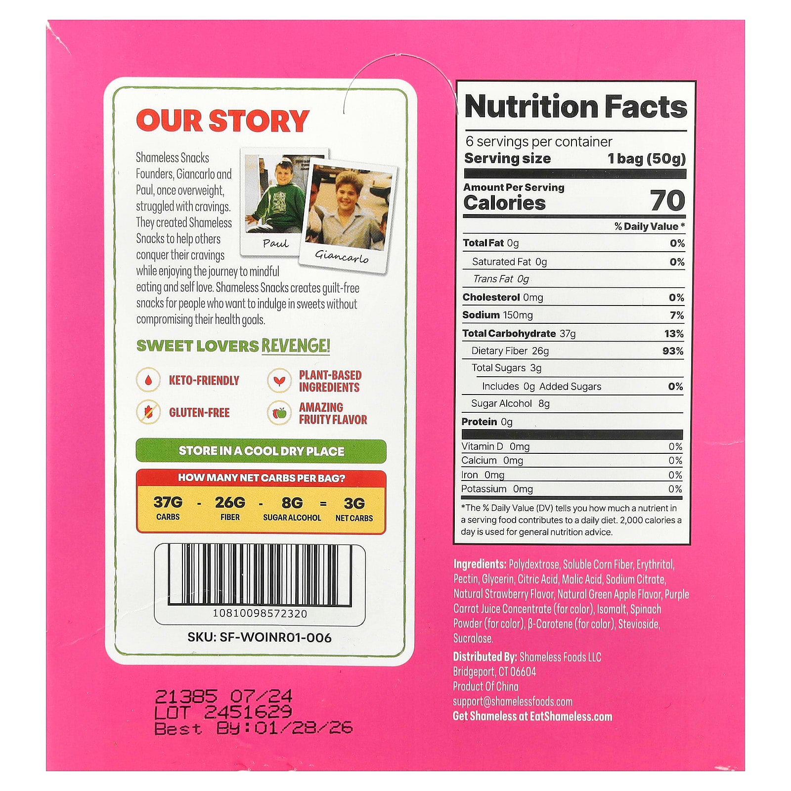 Shameless Snacks, Super Wild Worms® Gummy Candy, Green Apple and Strawberry, 6 Bags, 1.8 oz (50 g) Each - Image 2