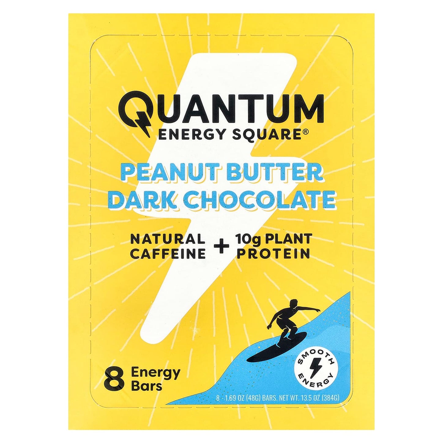 Quantum Energy Square, Peanut Butter Dark Chocolate, 8 Energy Bars, 1.69 oz (48 g) Each - Image 1
