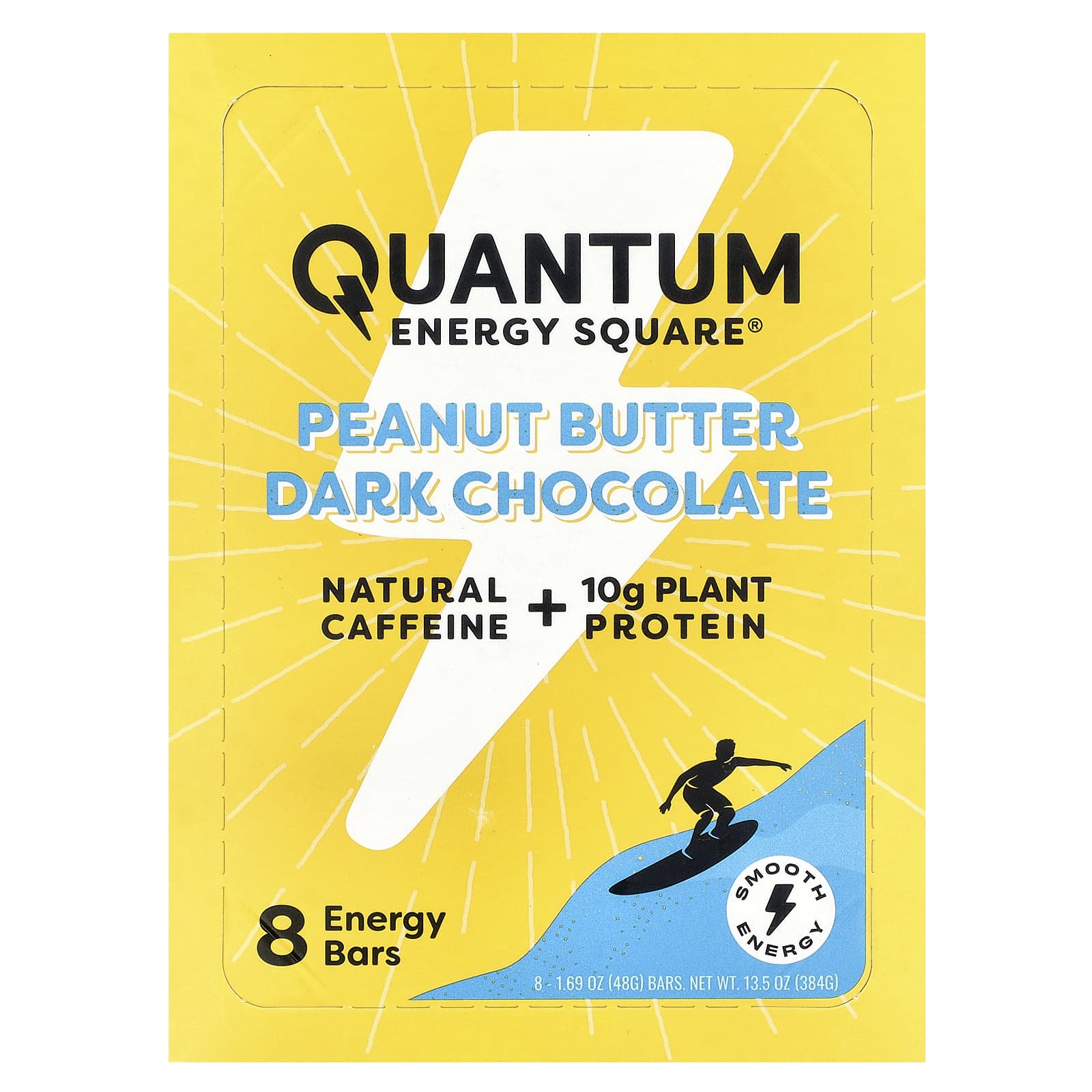 Quantum Energy Square, Peanut Butter Dark Chocolate, 8 Energy Bars, 1.69 oz (48 g) Each - Image 1